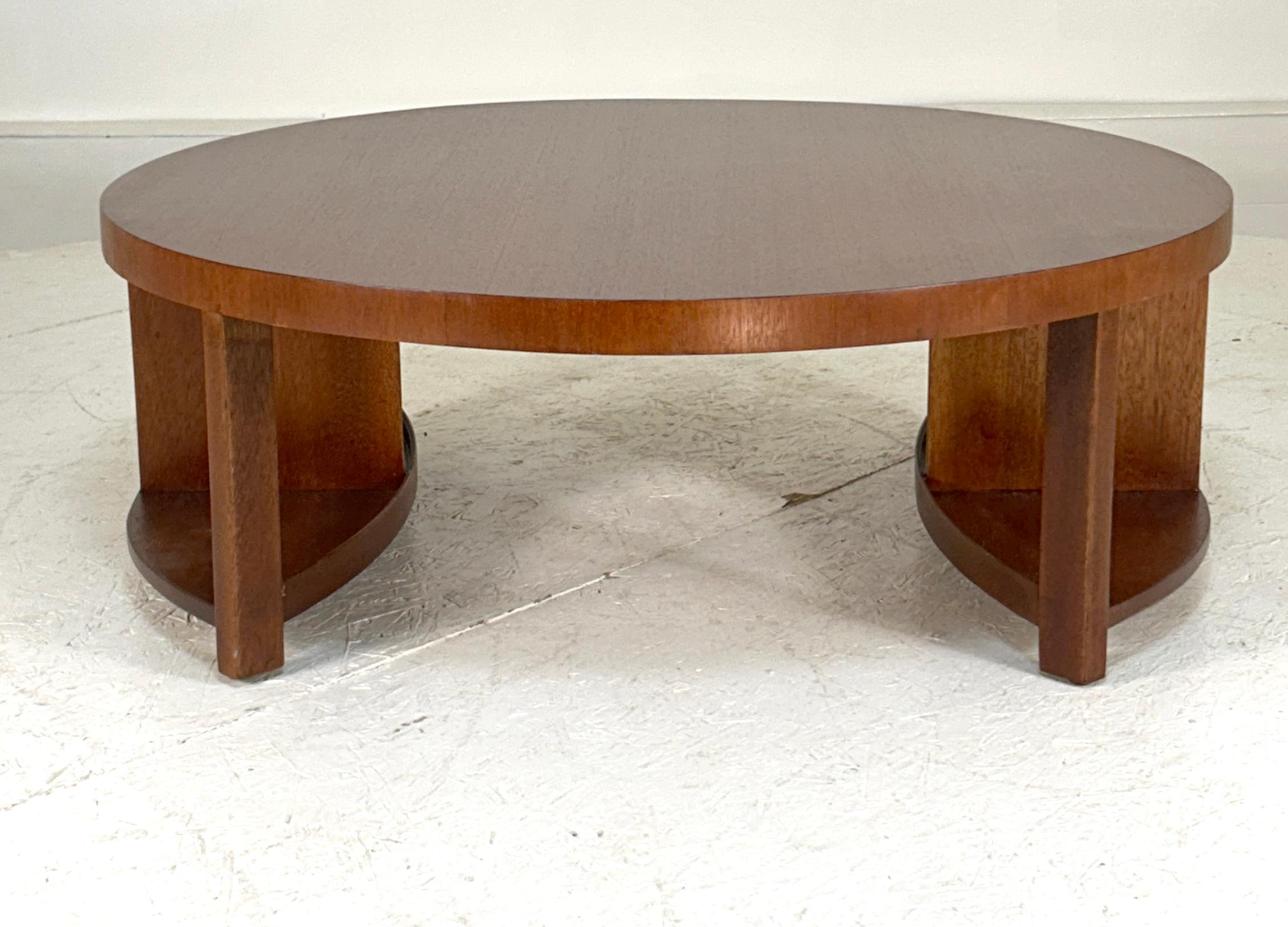 Bordering Mid-Century Modernism with Art Deco styling is this wonderful bookcase table by Paul Laszlo for Brown Saltman, produced 1962 judging from the marks but possibly earlier. Mahogany and refinished in recent years with minor marks. 