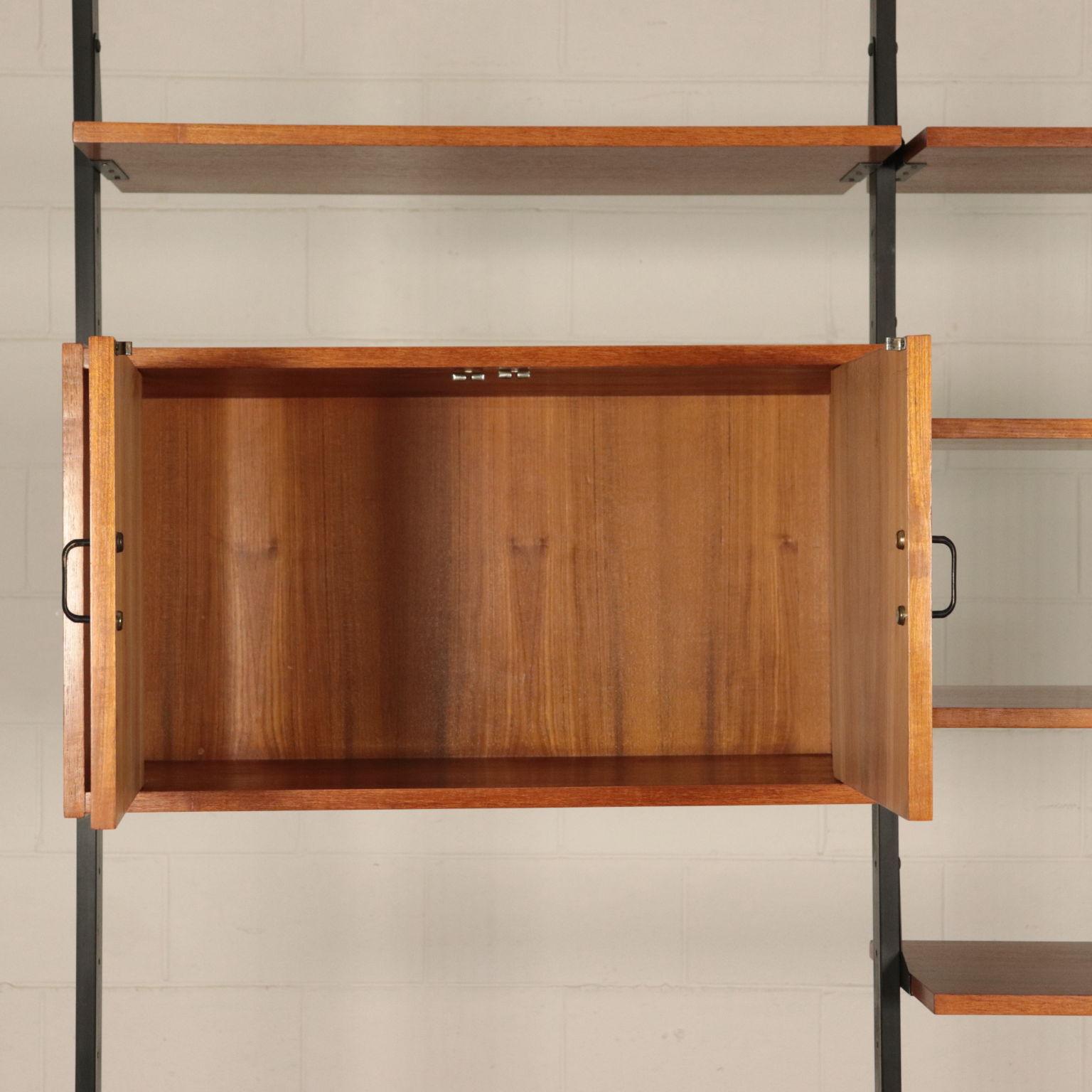 Bookcase, Teak Veneer and Metallic Enameled, Italy, 1950s-1960s In Excellent Condition In Milano, IT