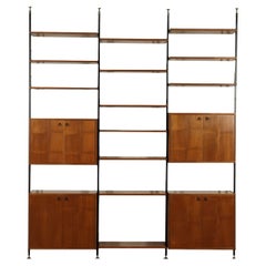 Bookcase Teak Veneer Metal Brass Italy 1950s 1960s