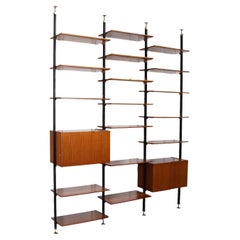 Bookcase Teak Veneer Metal Brass Italy, 1950s-1960s