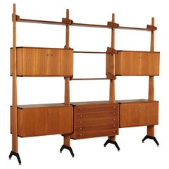 Bookcase Teak Veneer Metal Italy 1960s Italian Prodution