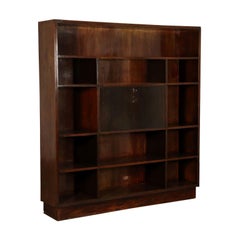 Bookcase Veneered Stained Beechwood Vintage, Italy, 1940s