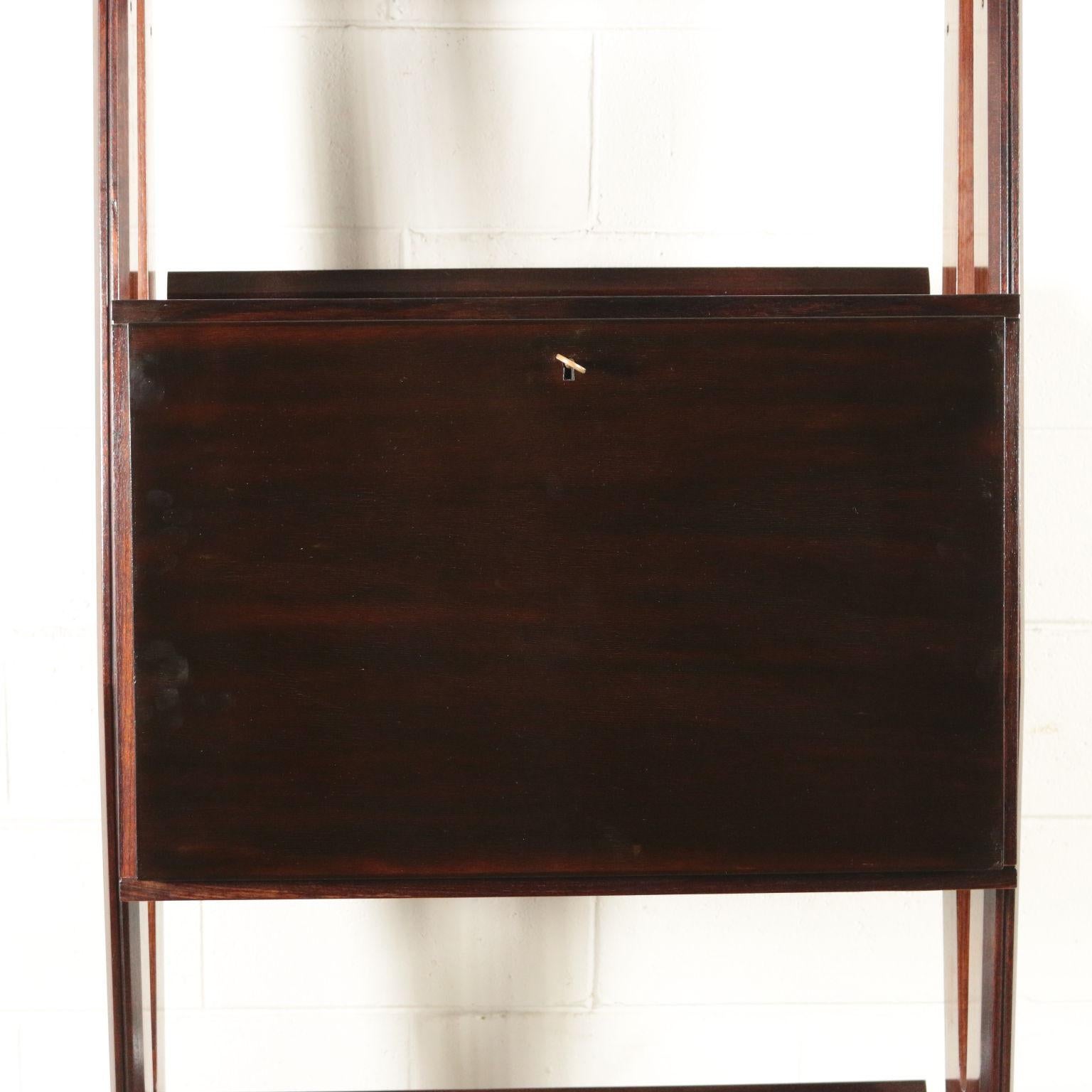Mid-Century Modern Bookcase Veneered Wood Brass, Italy, 1950s-1960s