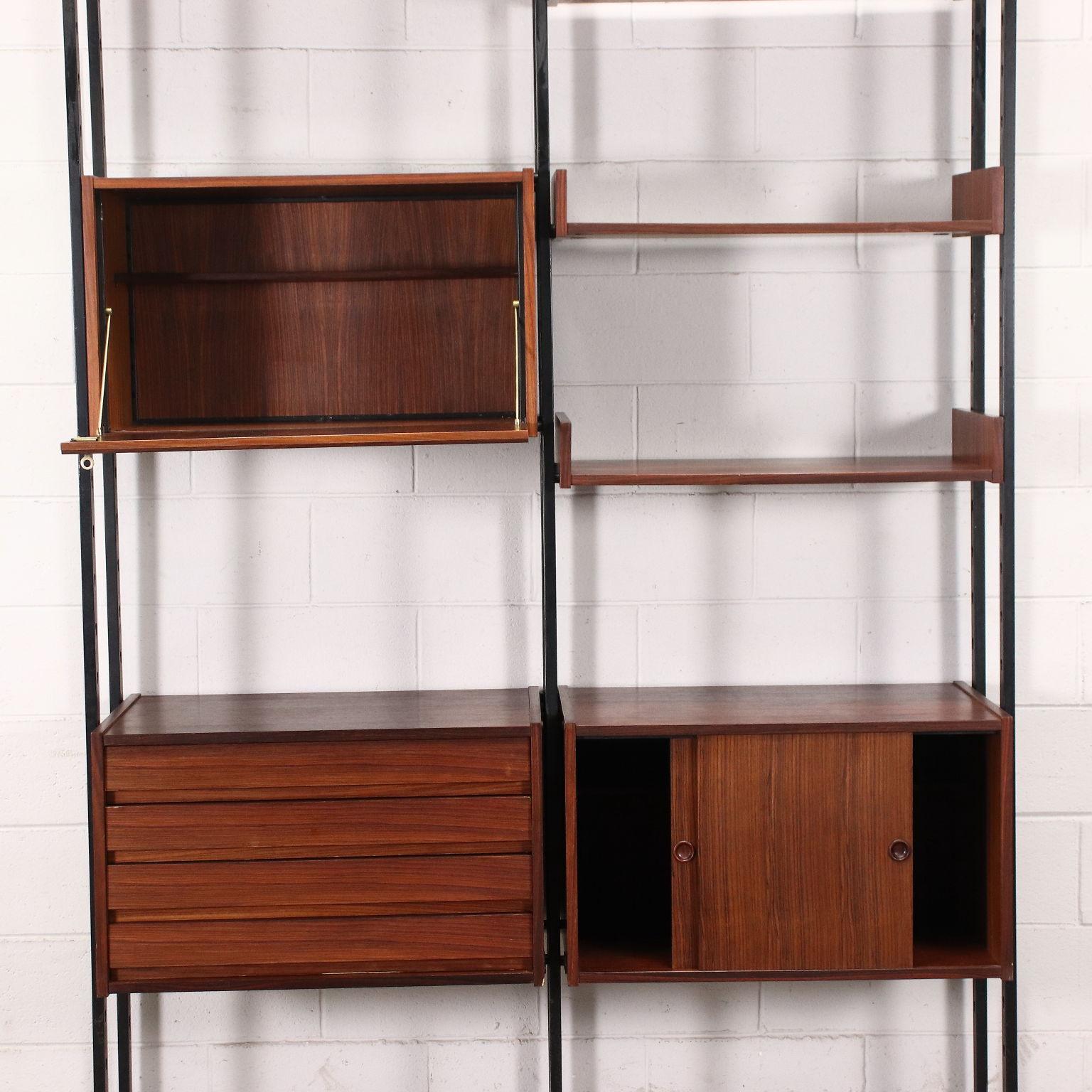 Mid-Century Modern Bookcase Veneered Wood Metal, Italy, 1950s-1960s