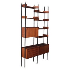 Bookcase Veneered Wood Metal, Italy, 1950s-1960s