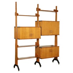 Vintage Bookcase Veneered Wood Solid Teak Enamelled Metal, Italy, 1960s