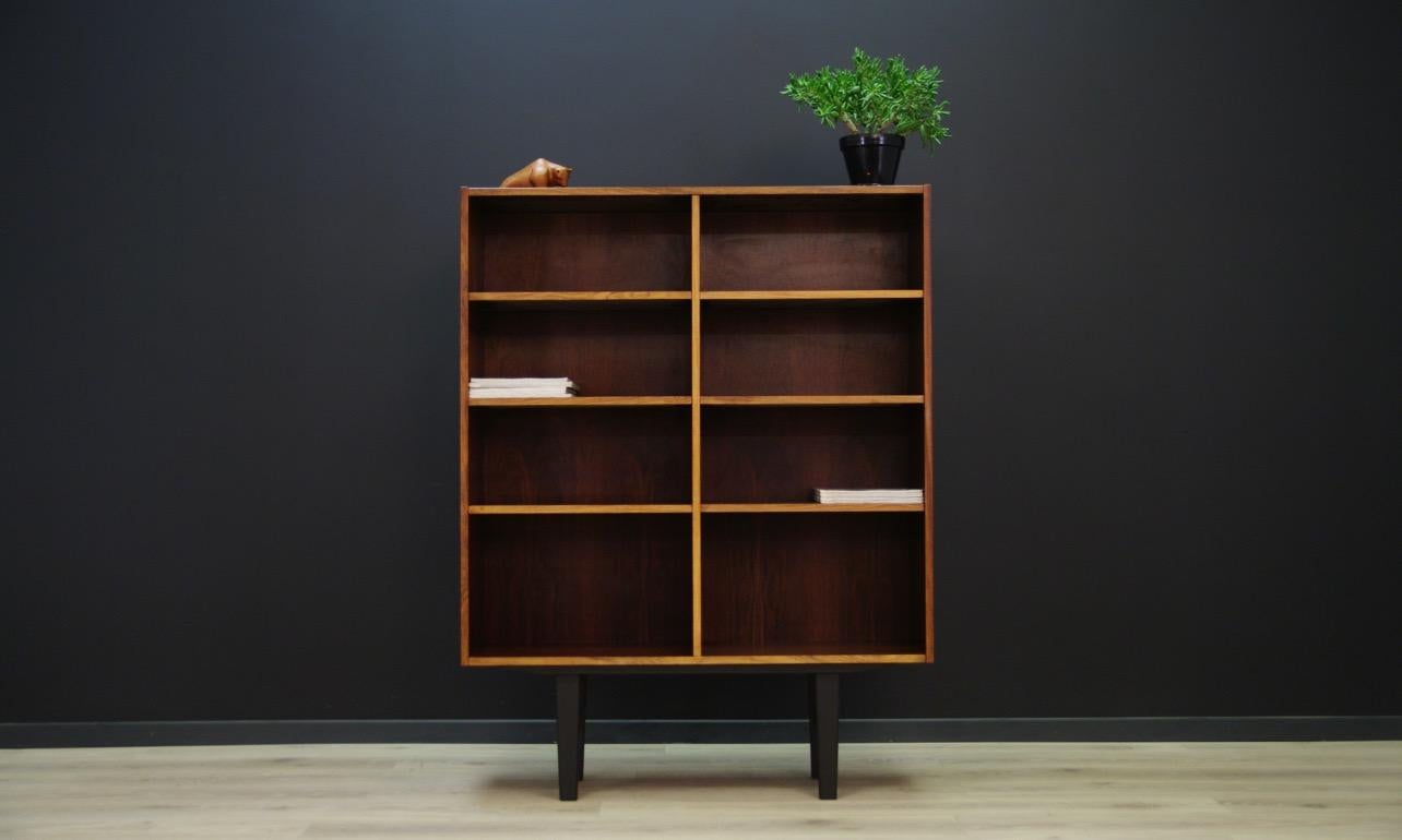 Classic bookcase - library from the 1960s-1970s, Minimalist form - Danish design. Surface covered with mahogany veneer. Numerous shelves with the possibility of adjustment. Preserved in good condition (small bruises and scratches) - directly for