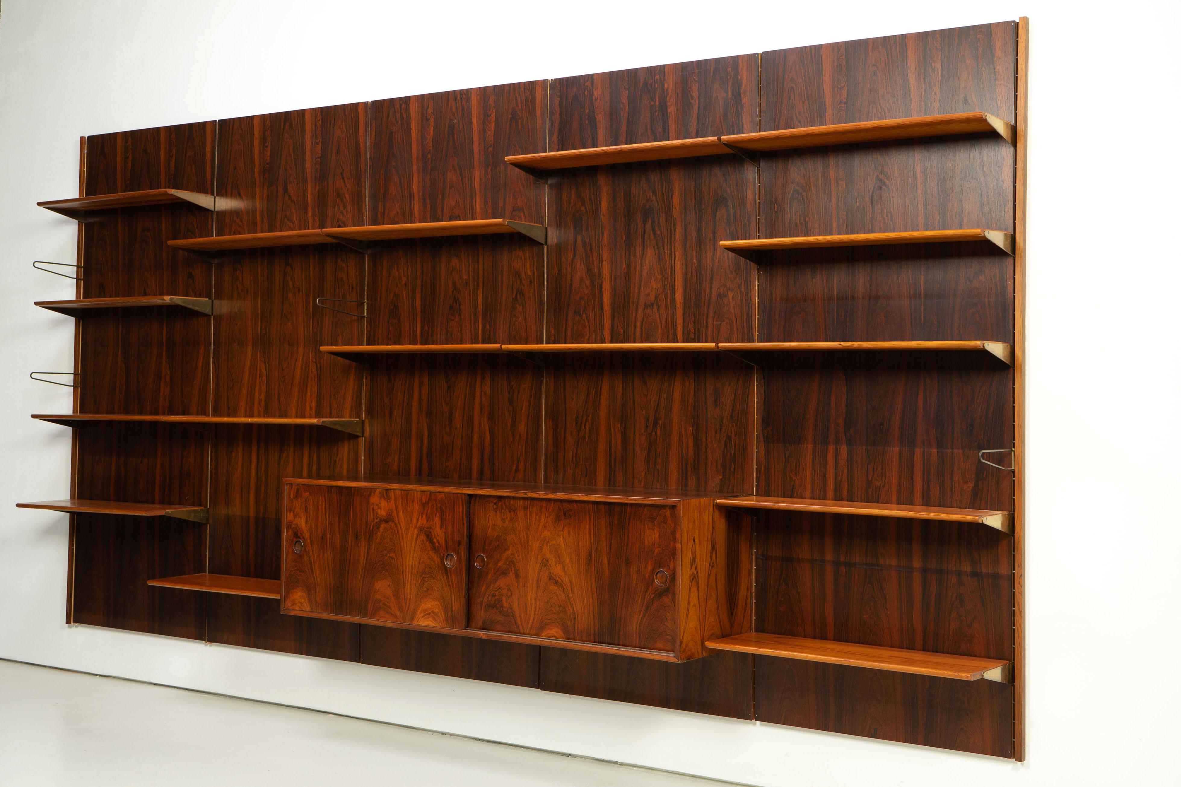 Danish Bookcase / Wall Unit by Finn Juhl BO71 for Bovirke, 1960s Rosewood Pine Brass For Sale