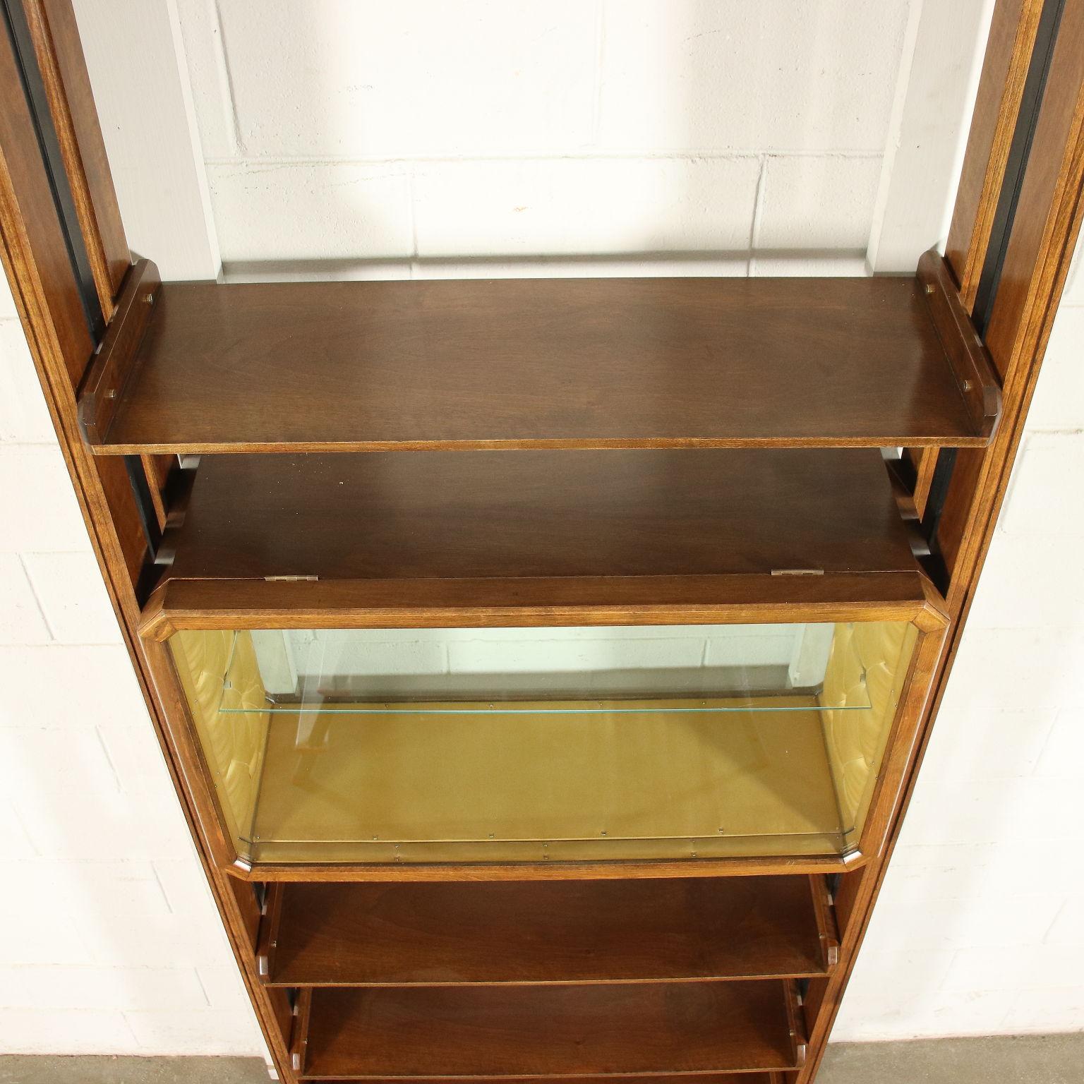 Bookcase Walnut Veneer Beech Enamelled Metal Brass Italy 1960s 5