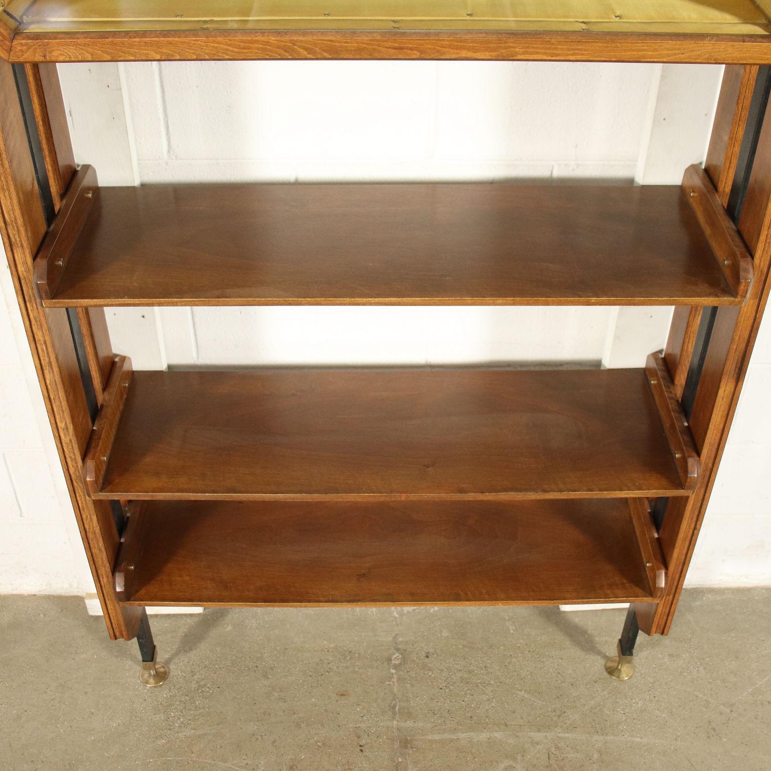 Bookcase Walnut Veneer Beech Enamelled Metal Brass Italy 1960s 6