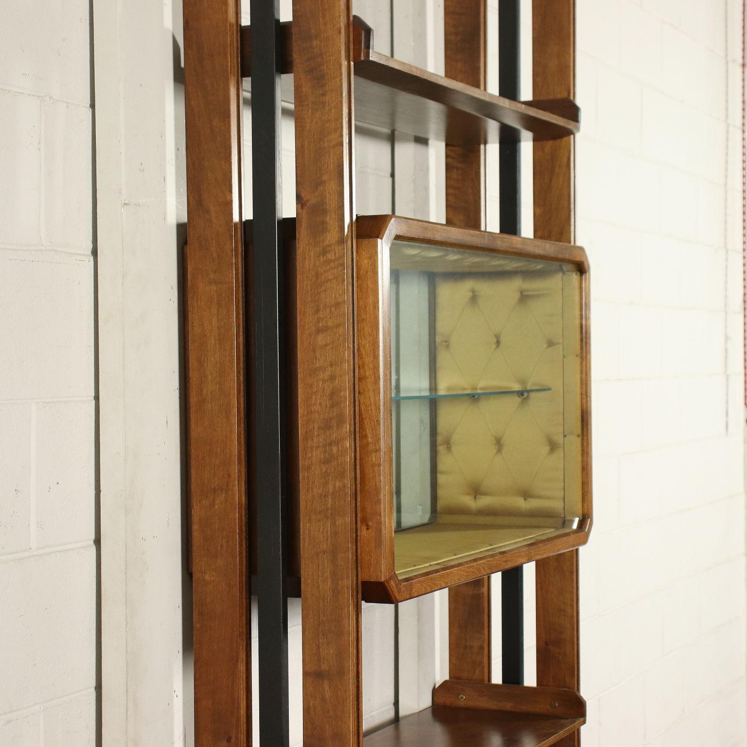 Bookcase Walnut Veneer Beech Enamelled Metal Brass Italy 1960s 8