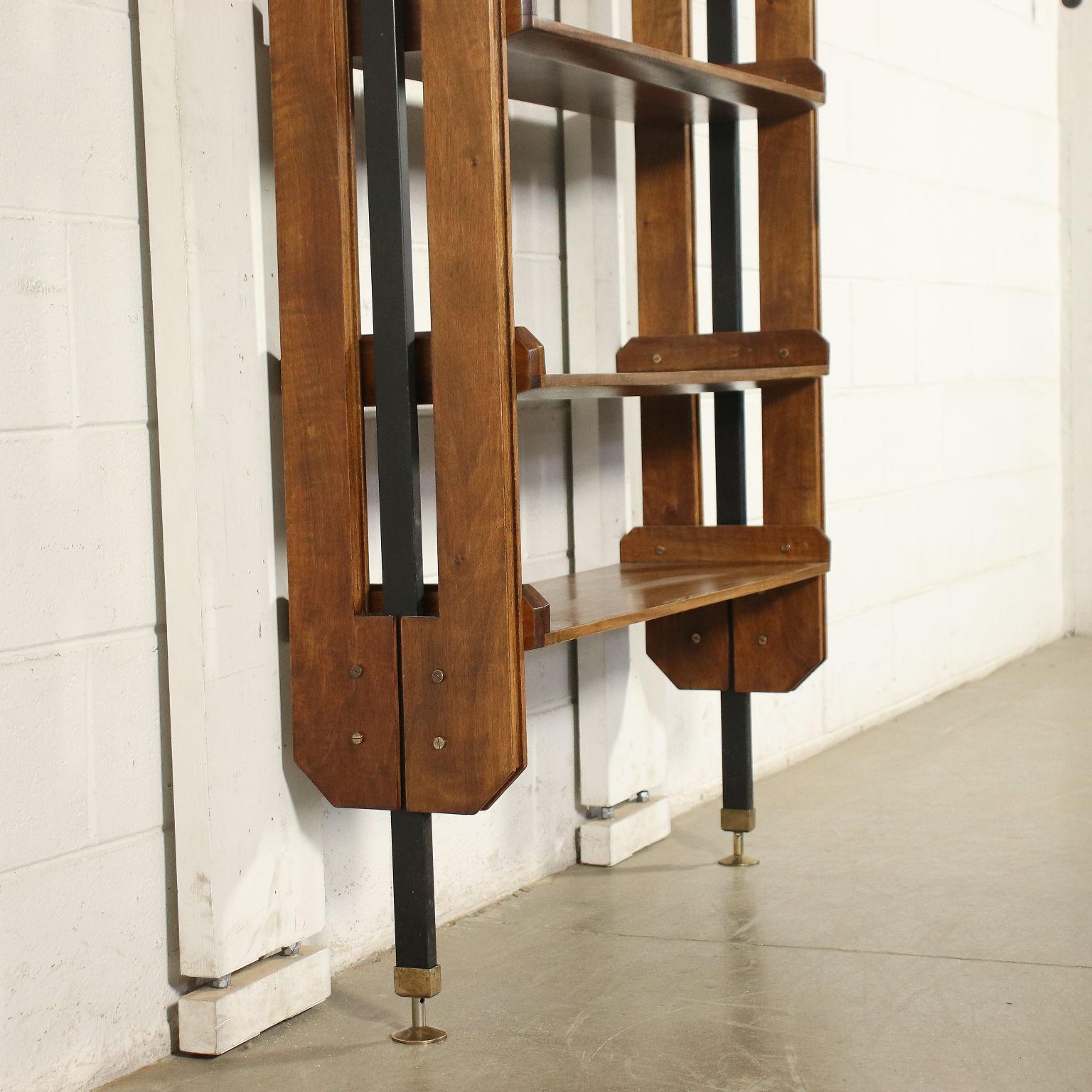Bookcase Walnut Veneer Beech Enamelled Metal Brass Italy 1960s 9