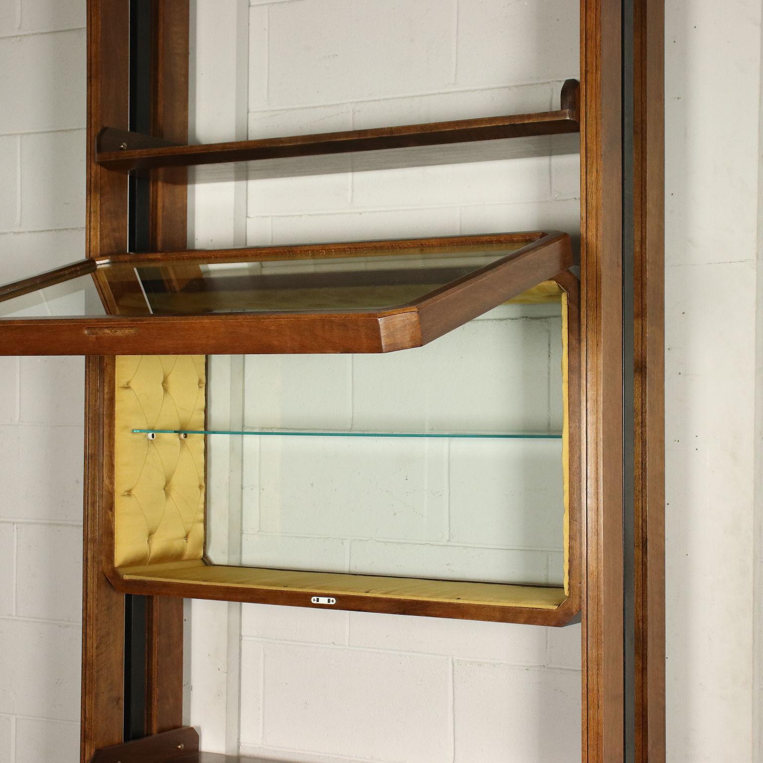 Mid-Century Modern Bookcase Walnut Veneer Beech Enamelled Metal Brass Italy 1960s