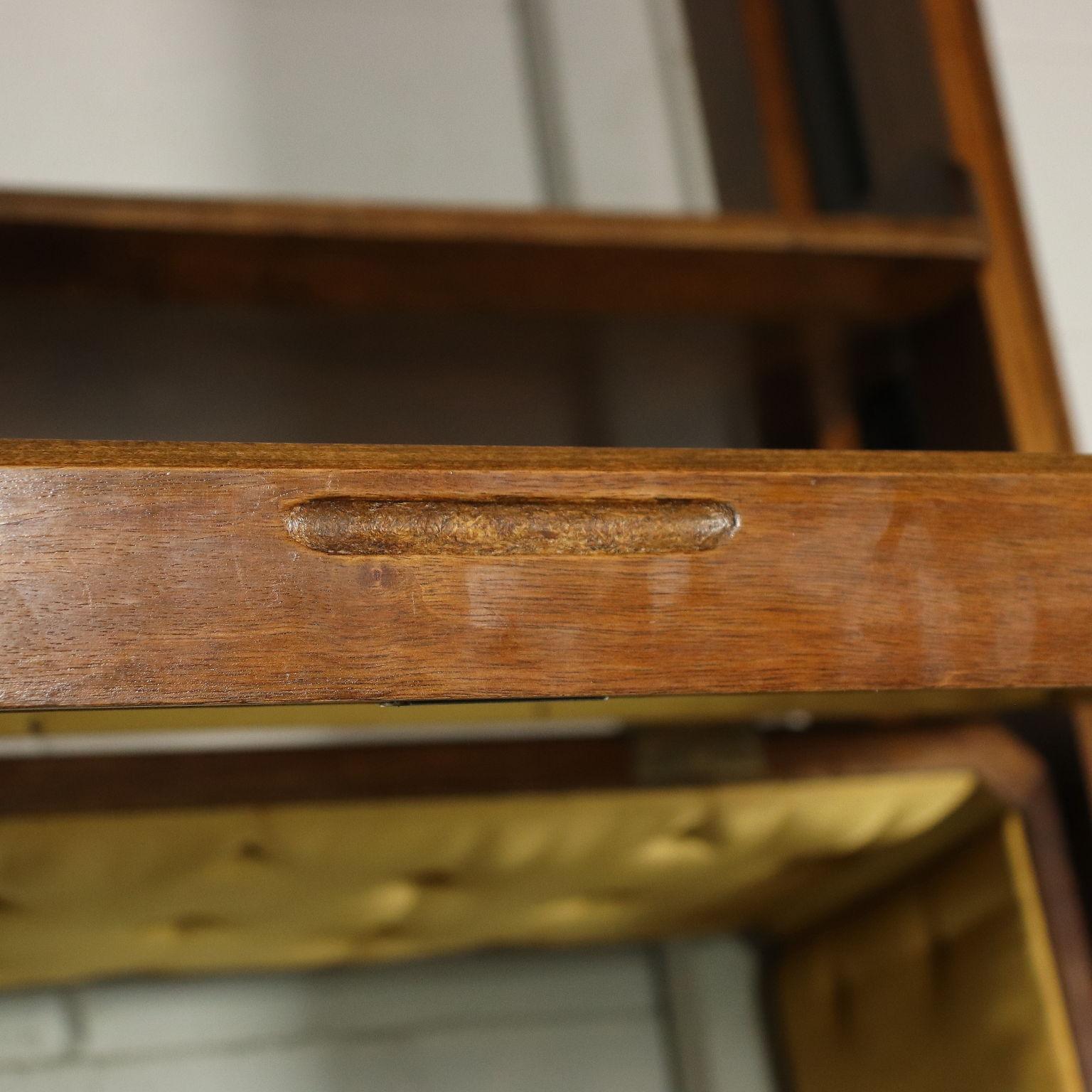 Mid-20th Century Bookcase Walnut Veneer Beech Enamelled Metal Brass Italy 1960s