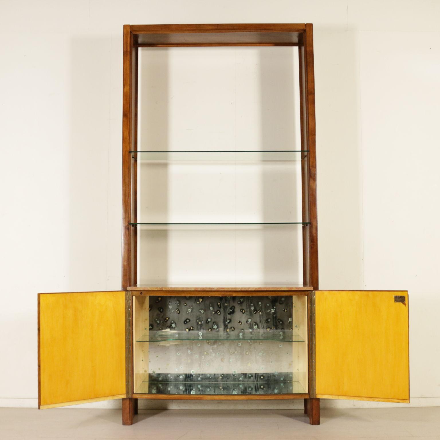 Mid-Century Modern Bookcase Walnut Veneer Marble Glass Vintage, Italy, 1960s