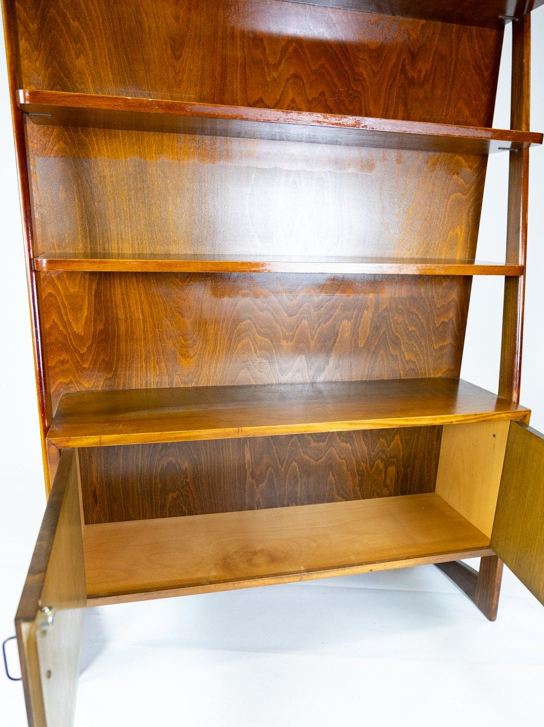 Scandinavian Modern Bookcase with Cabinet Beneath in Walnut of Danish Design from the 1950s