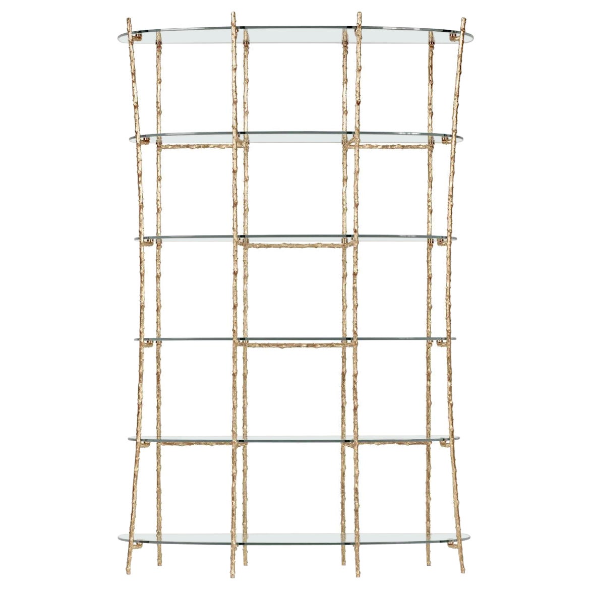 Librería con estructura de latón fundido y estantes de cristal