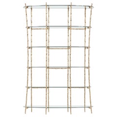 Bookcase with Cast Brass Structure & Glass Shelves