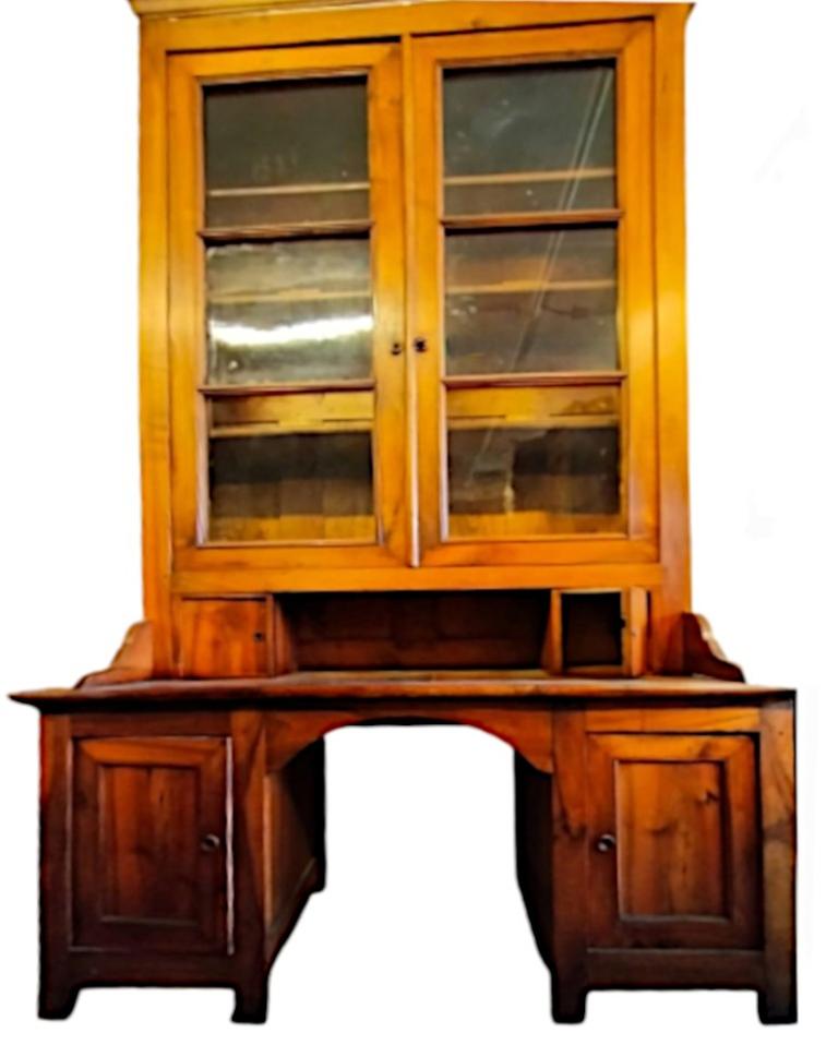 French Bookcase with Display Case and Writing Surface Made of Solid Walnut from 1800s For Sale