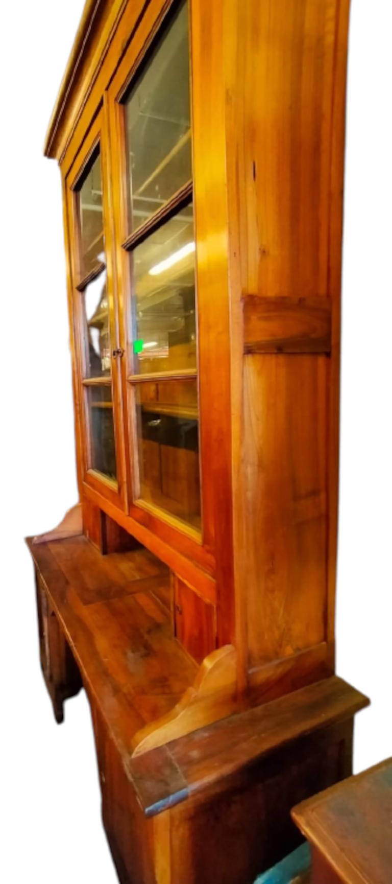 Bookcase with Display Case and Writing Surface Made of Solid Walnut from 1800s For Sale 1