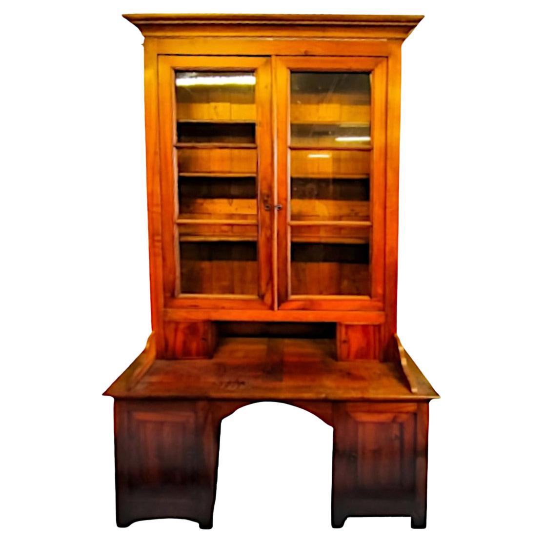 Bookcase with Display Case and Writing Surface Made of Solid Walnut from 1800s