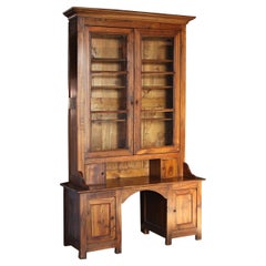 Bookcase with Display Case and Writing Surface Made of Solid Walnut from 1800s