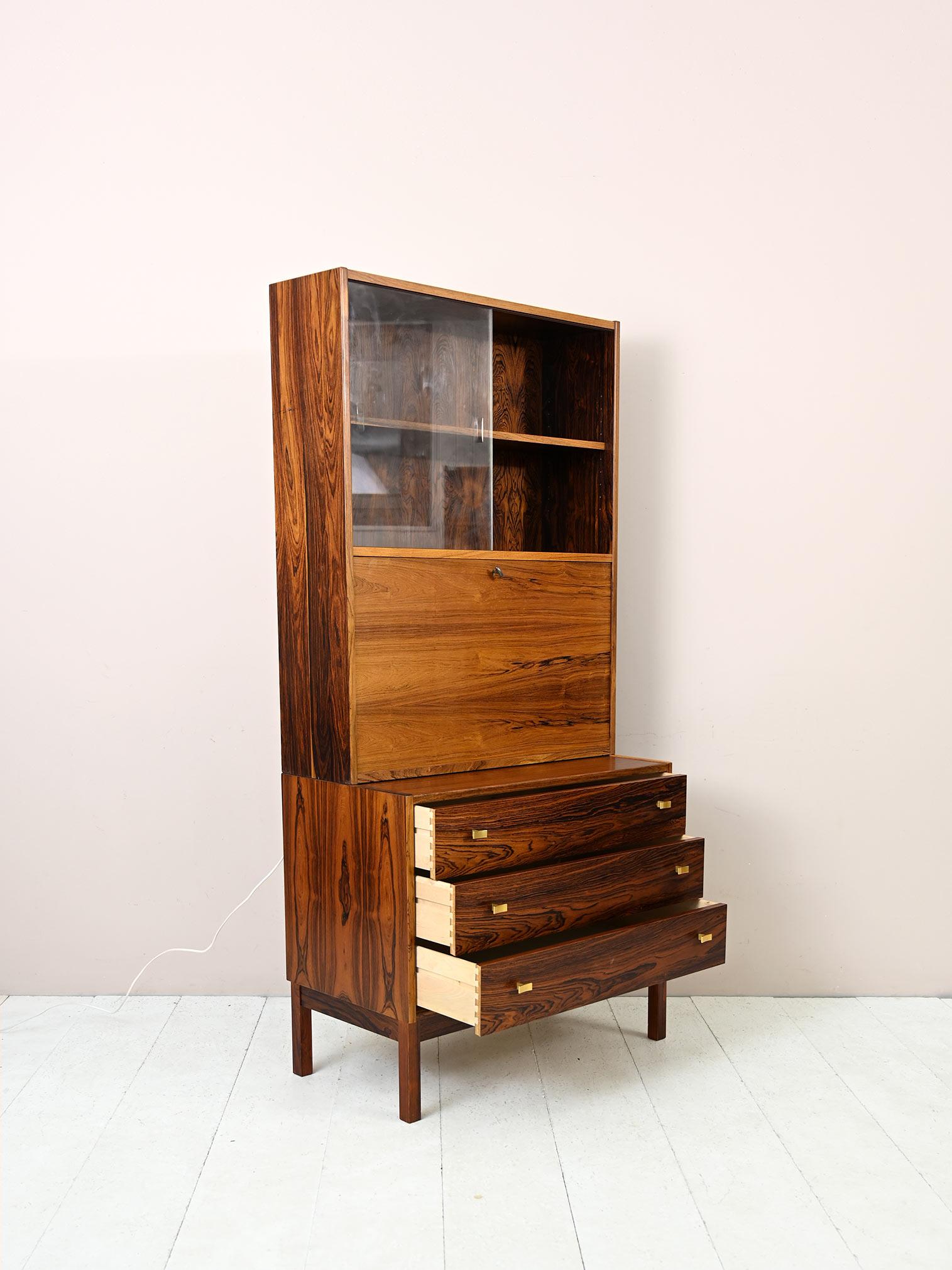 Scandinavian Modern Bookcase with Drop-Down Desk