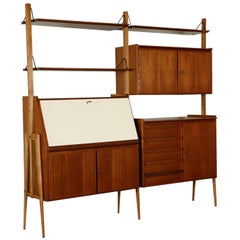 Bookcase with Drop Leaf Teak Veneer Vintage, Italy, 1960s