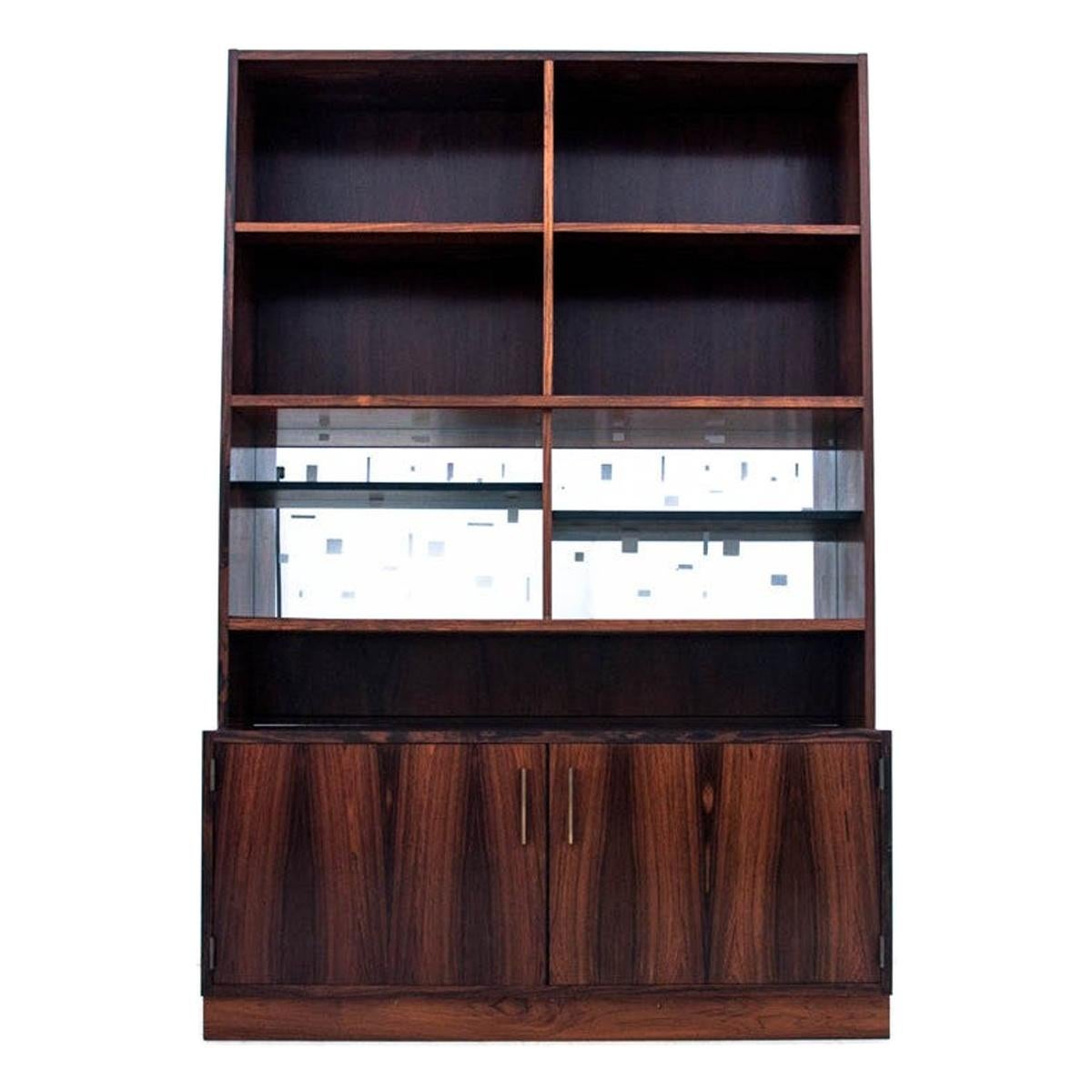 Librería con respaldo de espejo, palisandro, diseño danés, años 60