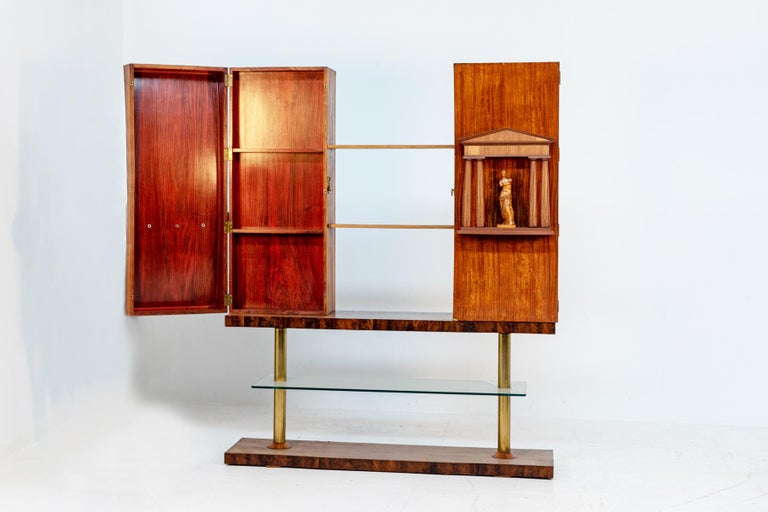 Bookcase with Statues by Barberis Felice in Wood and Crystal For Sale