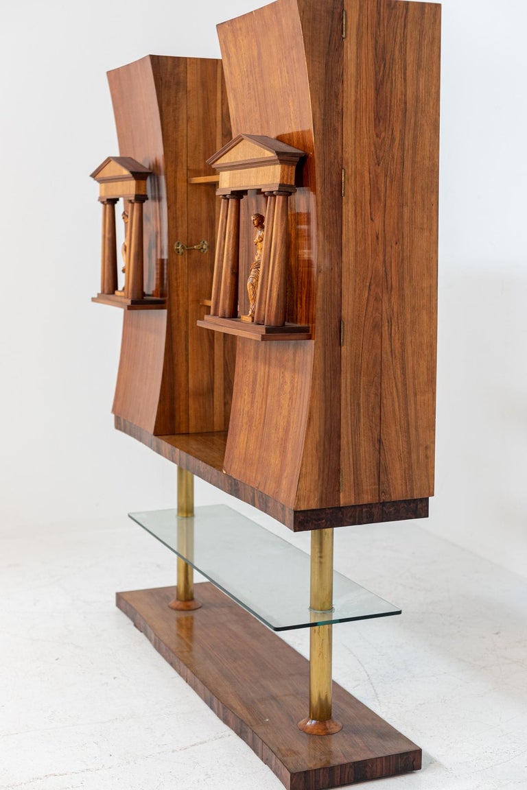 Bookcase with Statues by Barberis Felice in Wood and Crystal For Sale