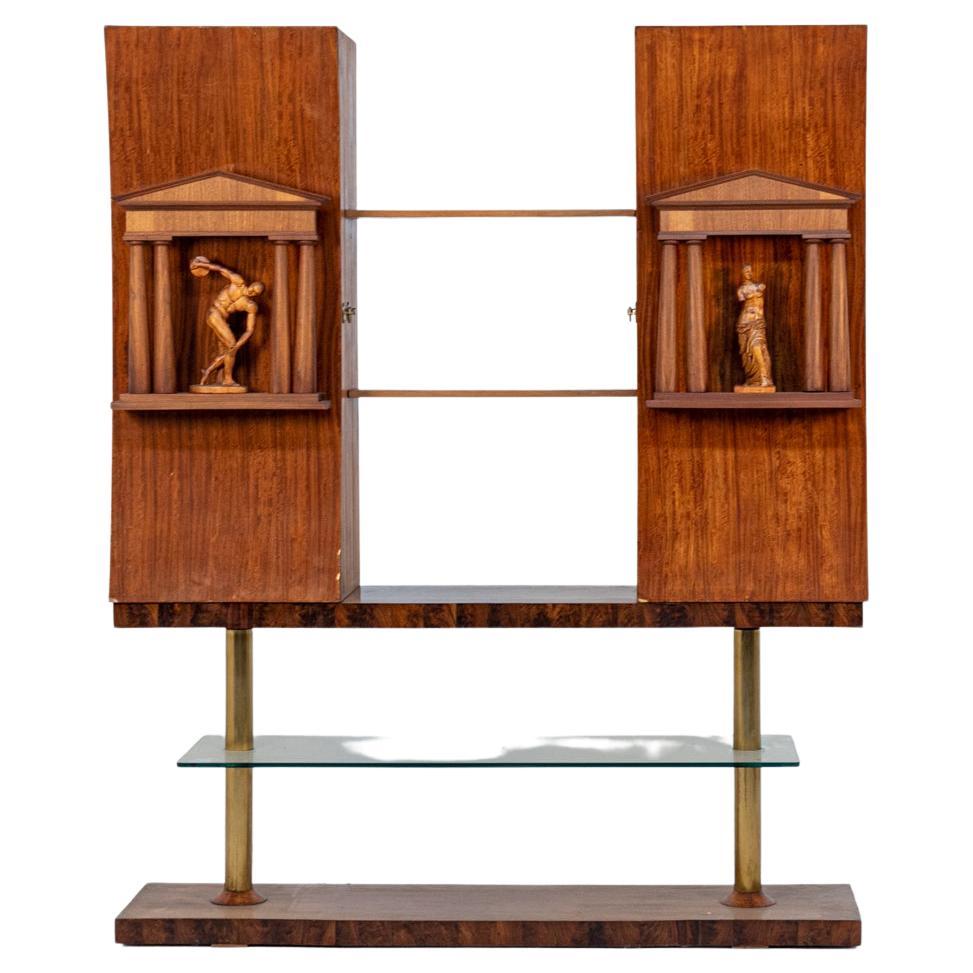Bookcase with Statues by Barberis Felice in Wood and Crystal