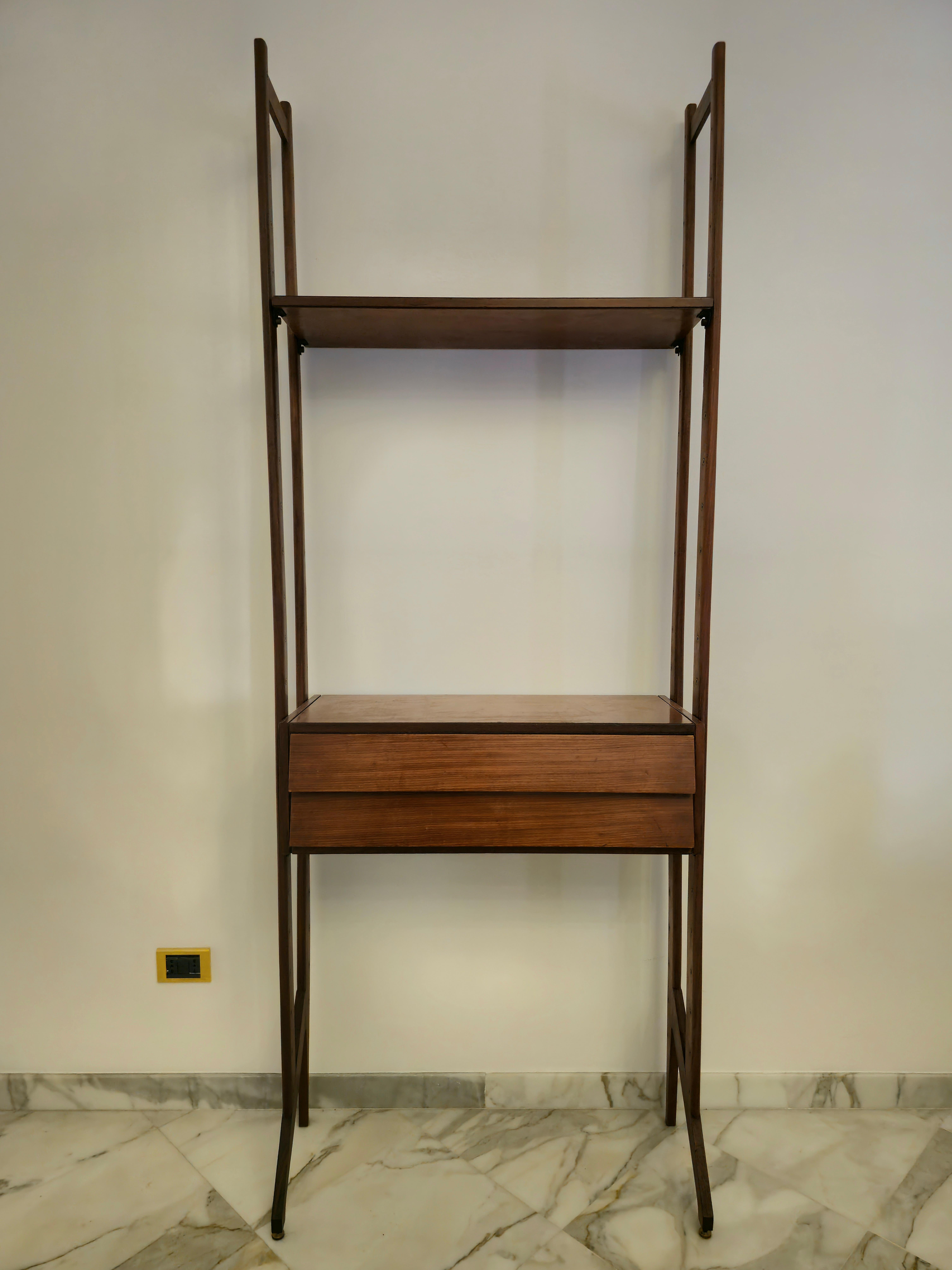 Bookcase Wood Modular Shelves Drawers Midcentury Italian Design, 1960s For Sale 6