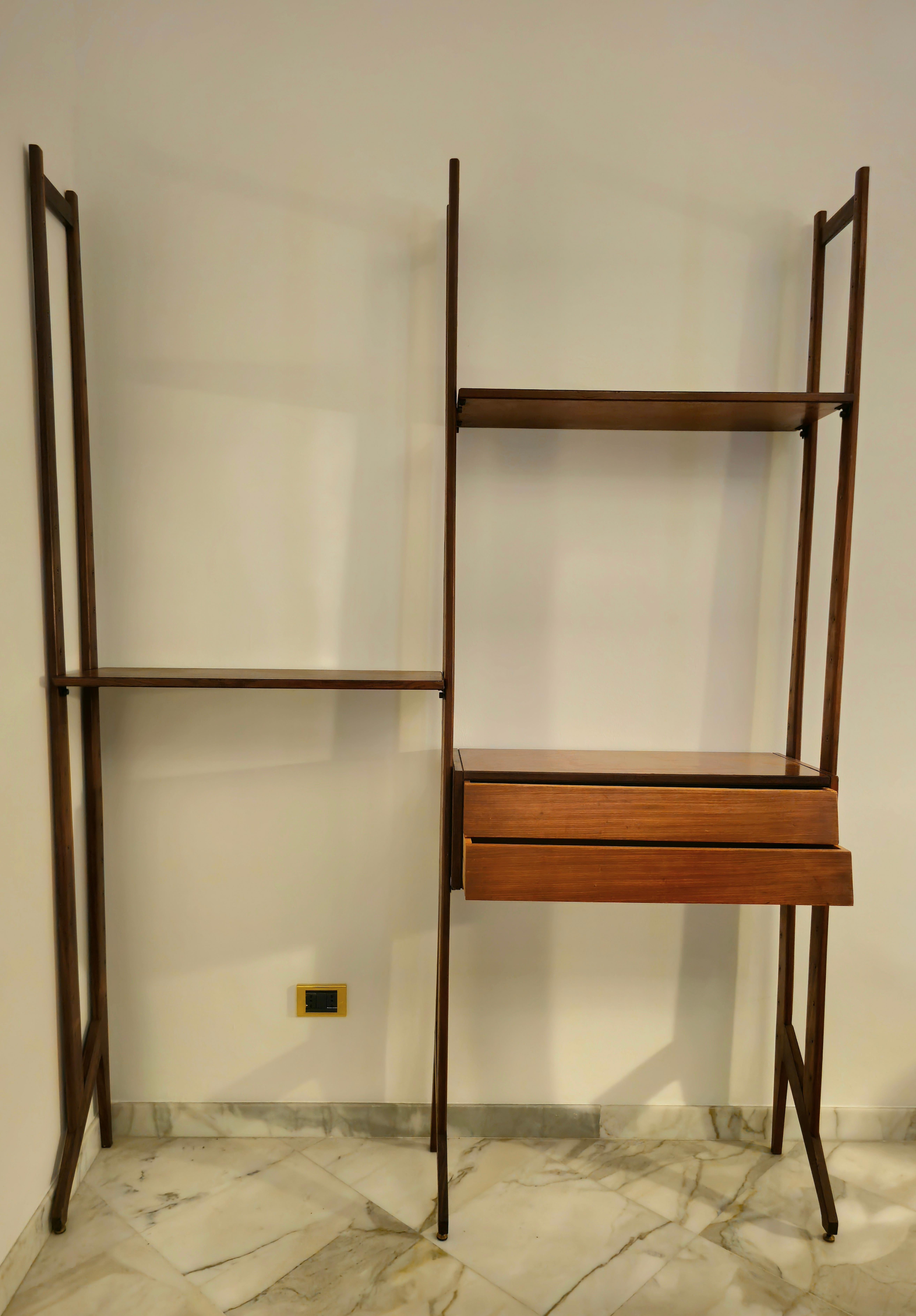 Bookcase Wood Modular Shelves Drawers Midcentury Italian Design, 1960s For Sale 2