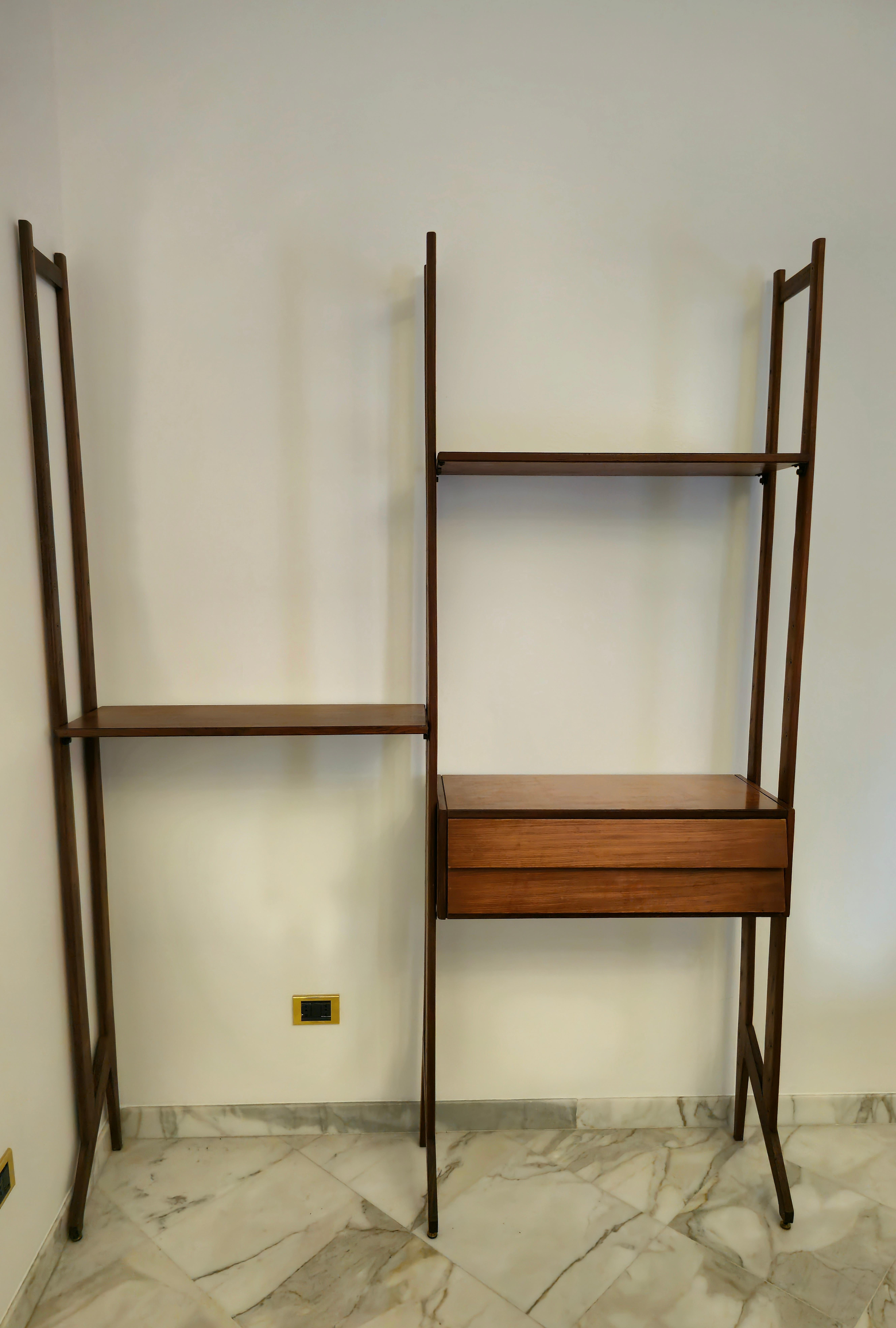 Bookcase Wood Modular Shelves Drawers Midcentury Italian Design, 1960s For Sale 4