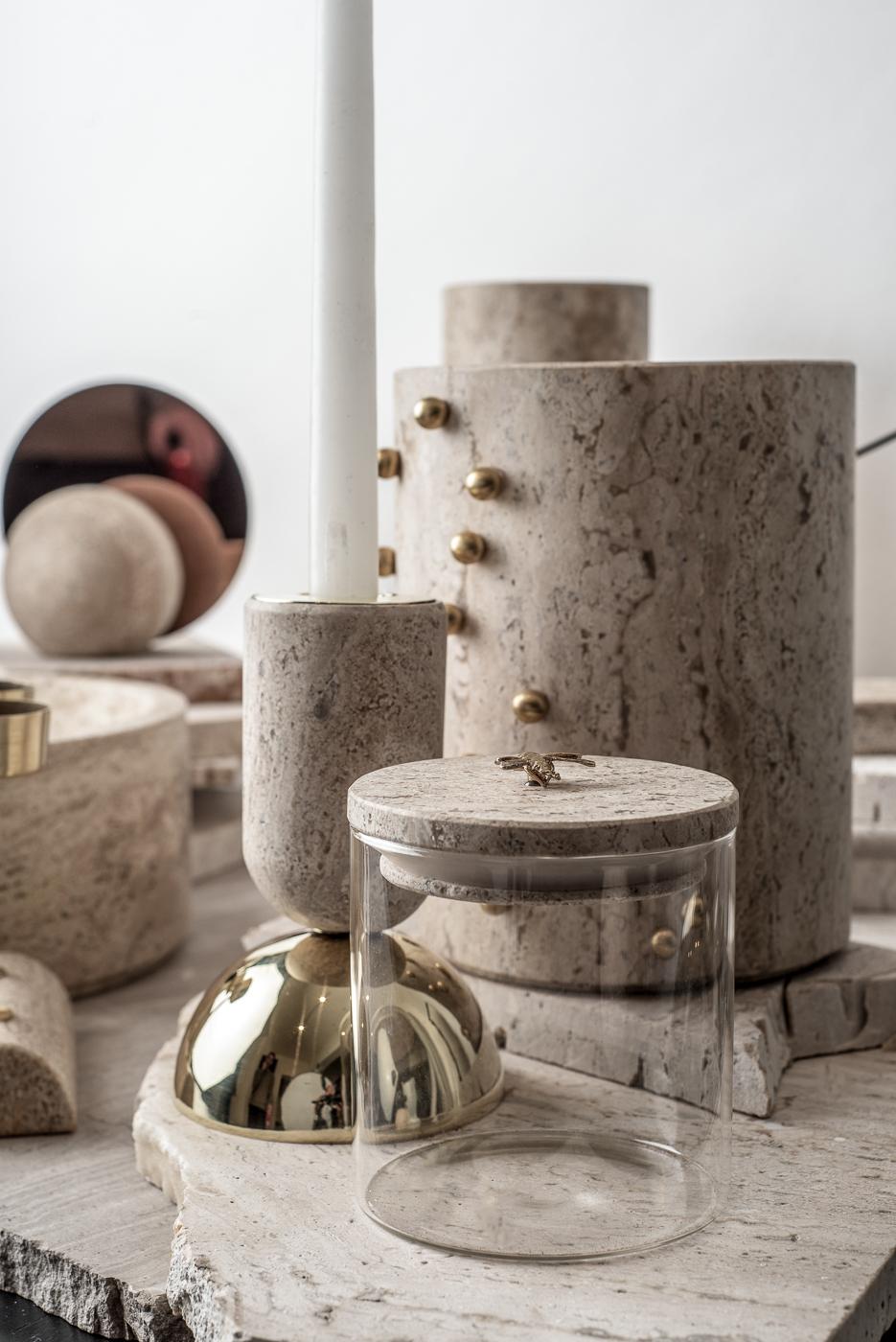 Bookend Travertine Marble and Stainless Steel 12