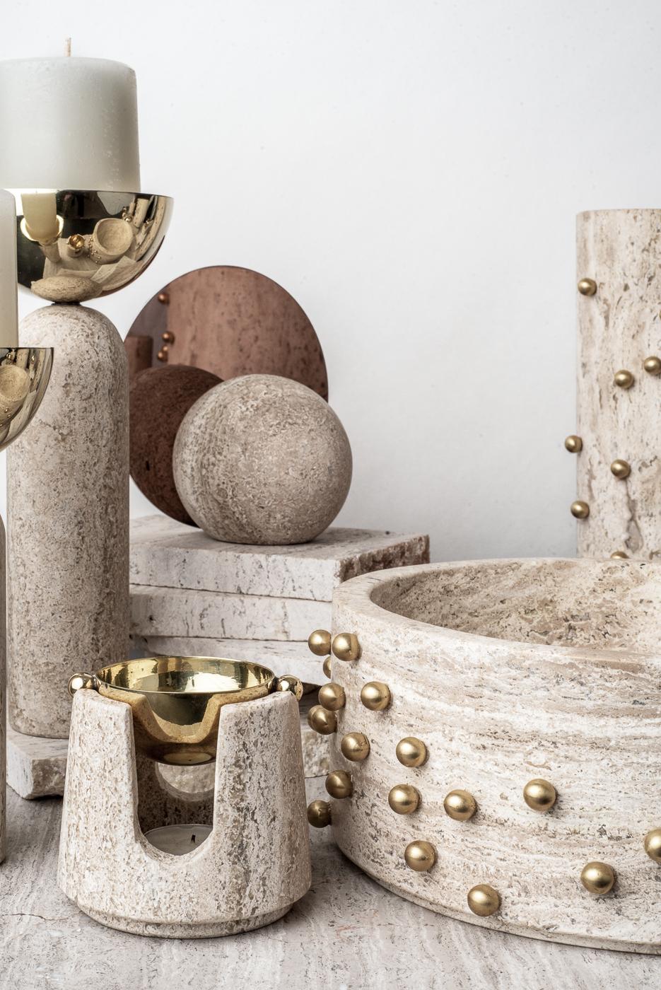 Bookend Travertine Marble and Stainless Steel 1