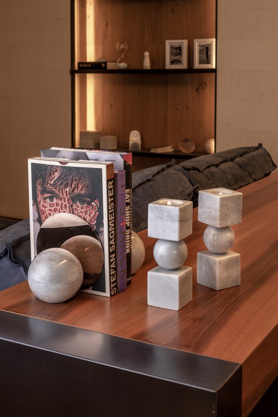 Bookend Travertine Marble and Stainless Steel 4