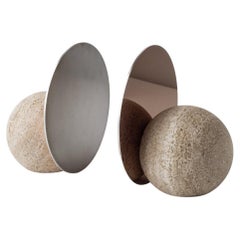 Bookend Travertine Marble and Stainless Steel