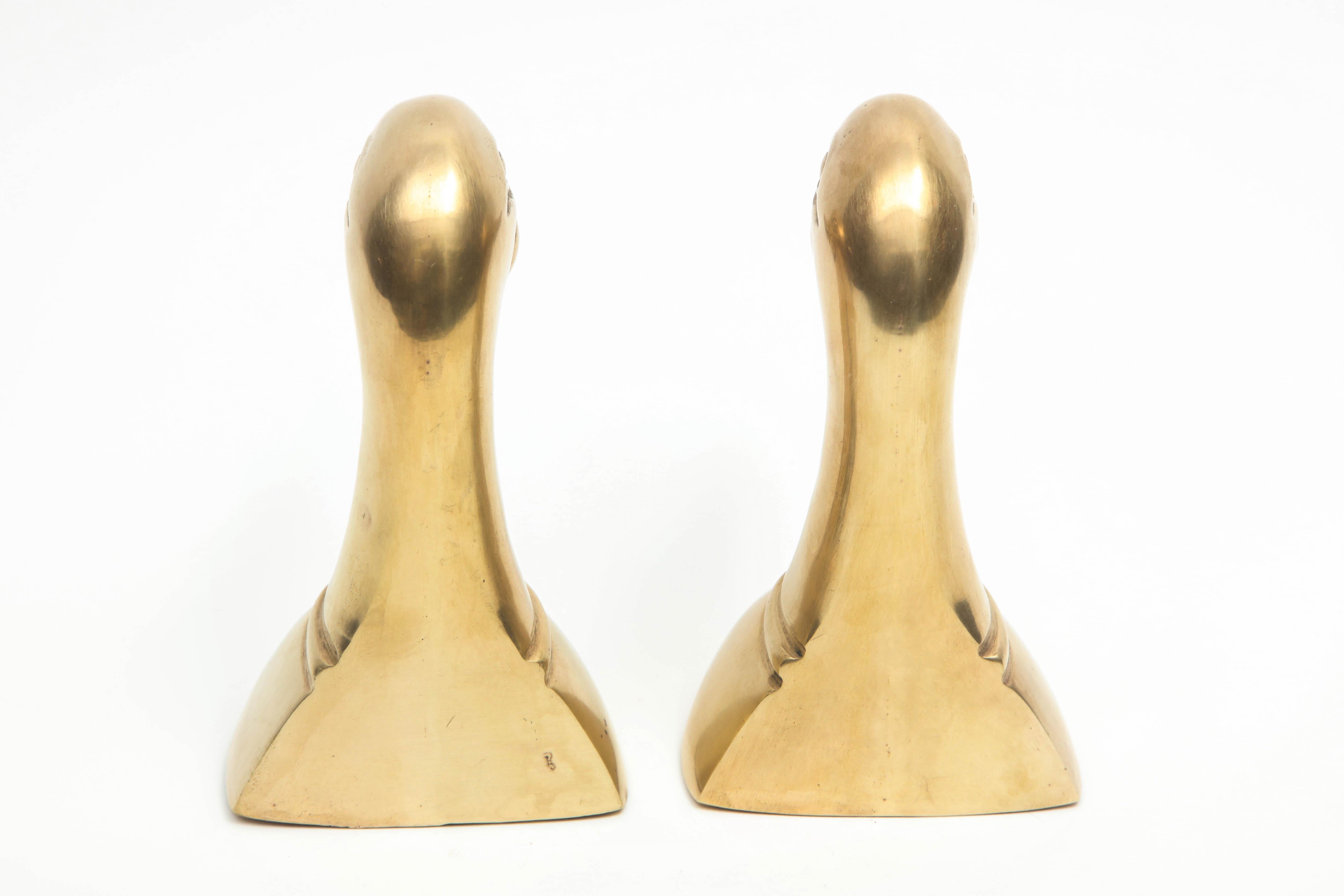 Mid-Century Modern Bookends, Brass Ducks