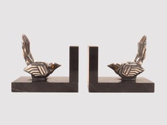 Bookends by Hippolyte Francois Moreau, depicting sparrow birds, France 1925.