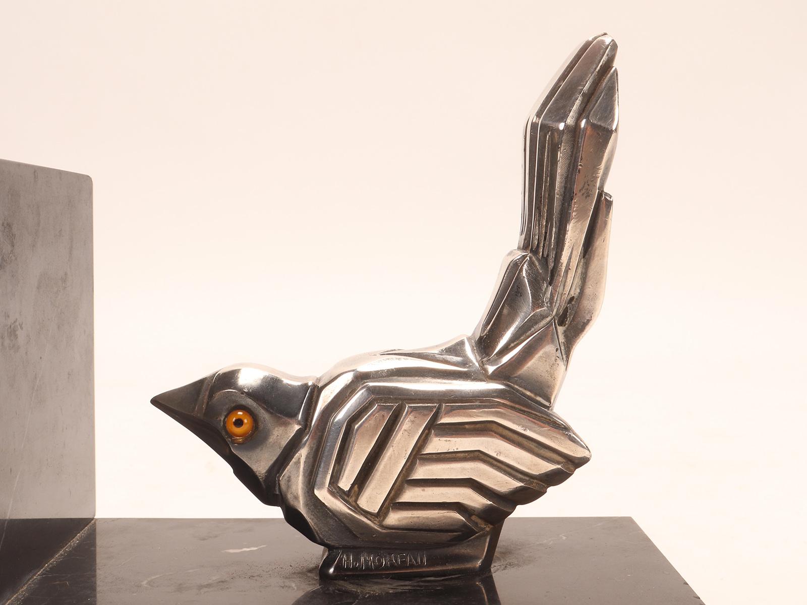 Bookends by Hippolyte Francois Moreau, depicting sparrow birds, France 1925.  In Good Condition For Sale In Milan, IT