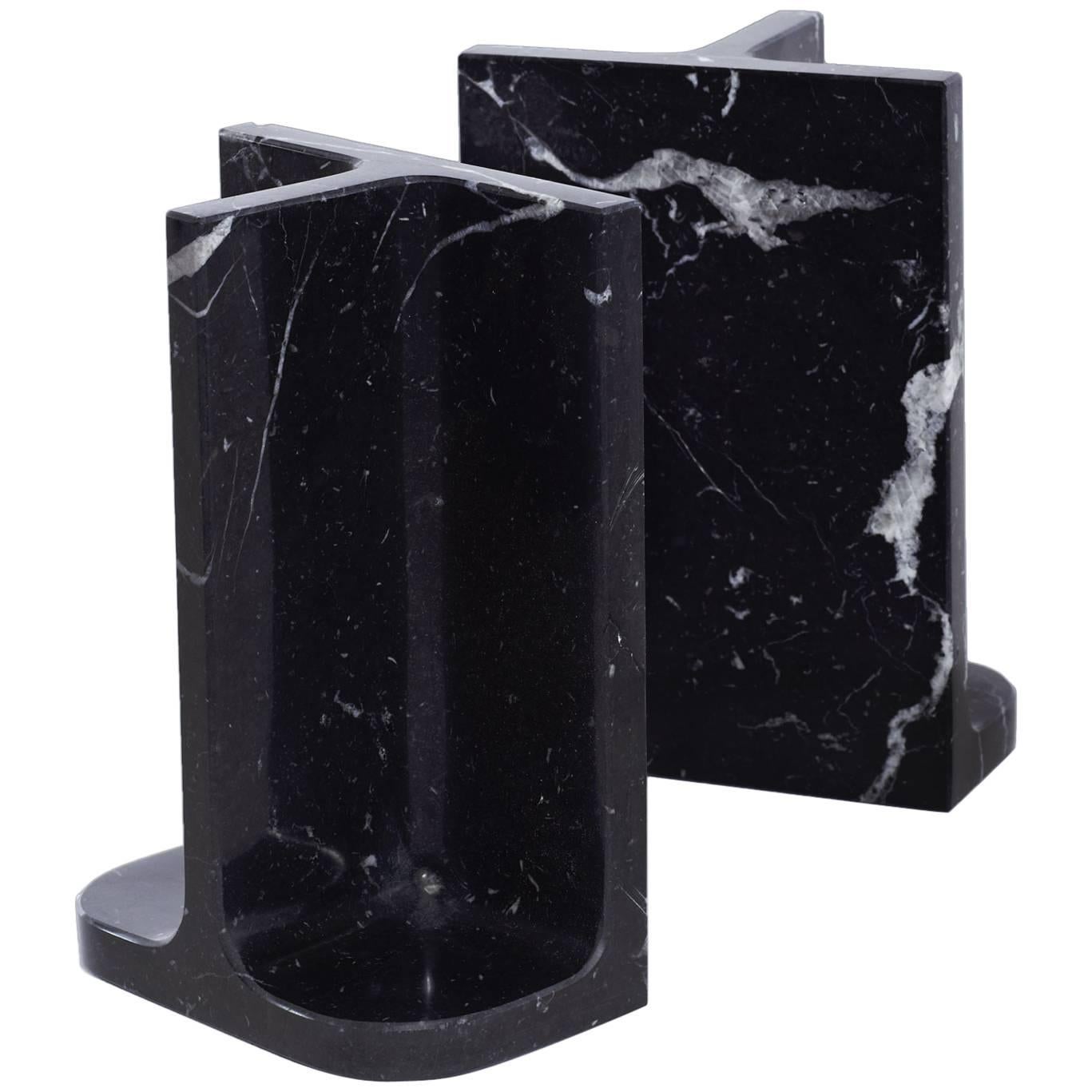 Bookends Charles & Elie in Marquina Marble For Sale