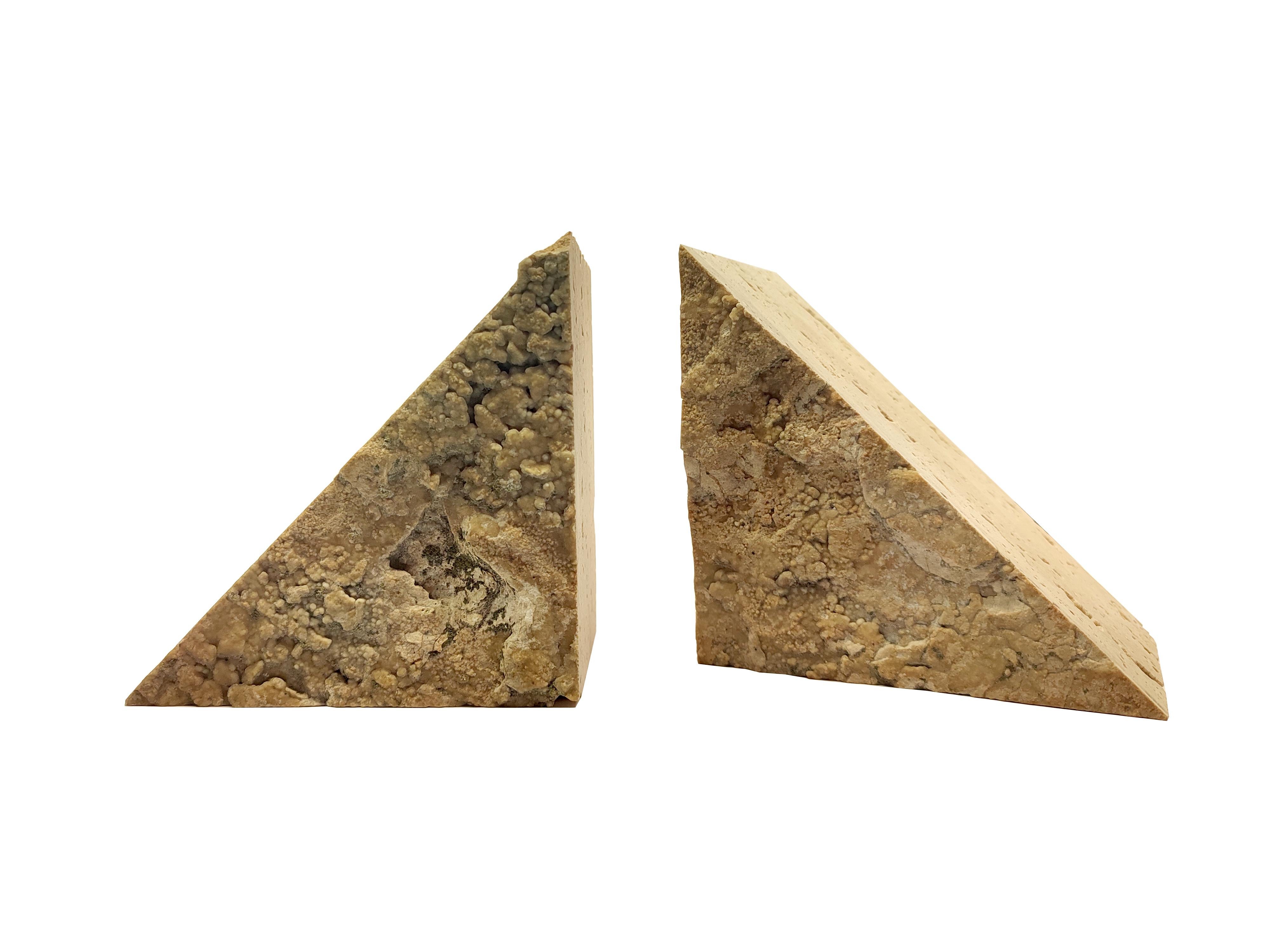 Hand-Crafted Bookends Design Roman Travertine Marble Natural Coastal Unique Piece Quarry Deco For Sale