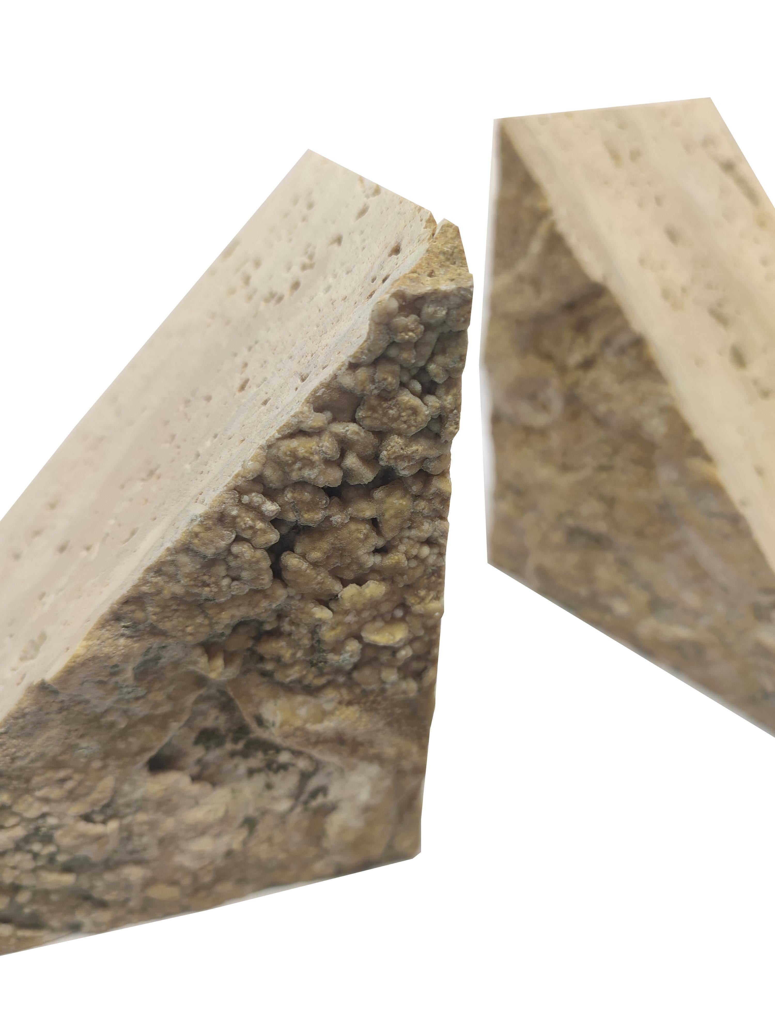 Bookends Design Roman Travertine Marble Natural Coastal Unique Piece Quarry Deco In New Condition For Sale In VALVERDE DEL MAJANO, CL