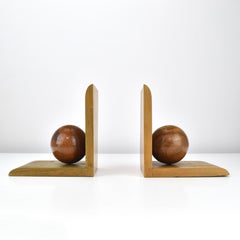 Bookends German Art Deco Bauhaus Era Turned Walnut Wood Signed