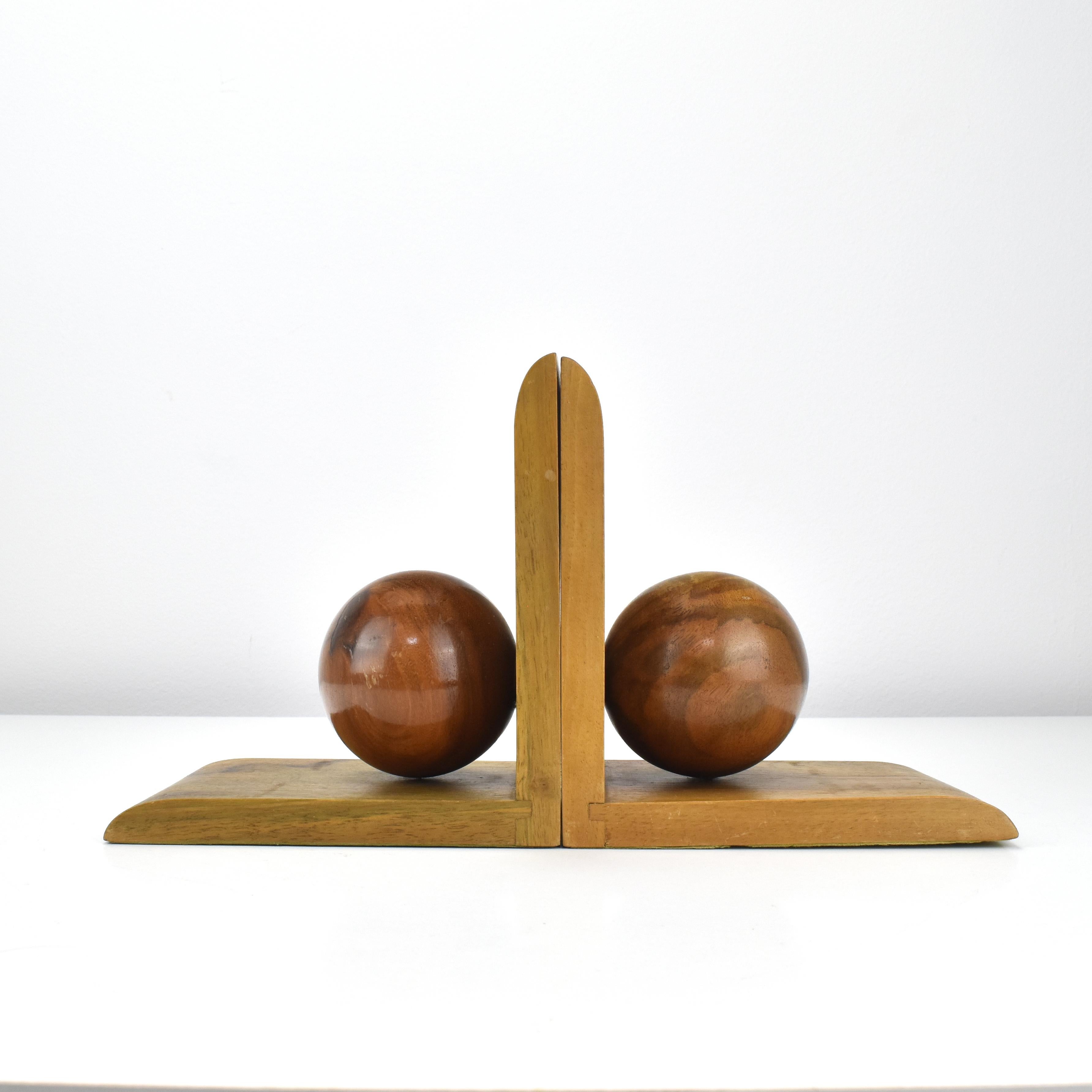 Hand-Crafted Bookends German Art Deco Bauhaus Era Turned Walnut Wood Signed For Sale