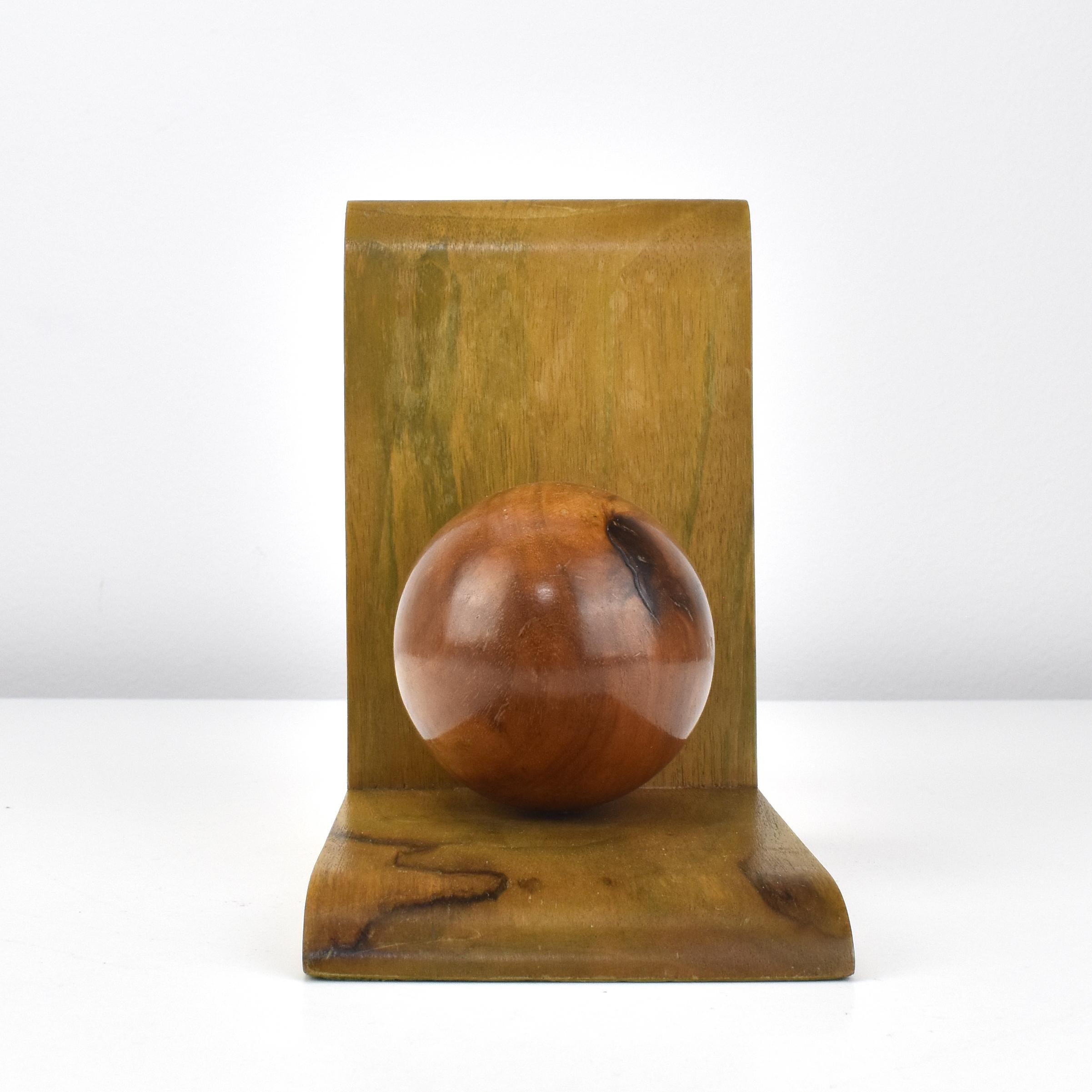 Early 20th Century Bookends German Art Deco Bauhaus Era Turned Walnut Wood Signed For Sale