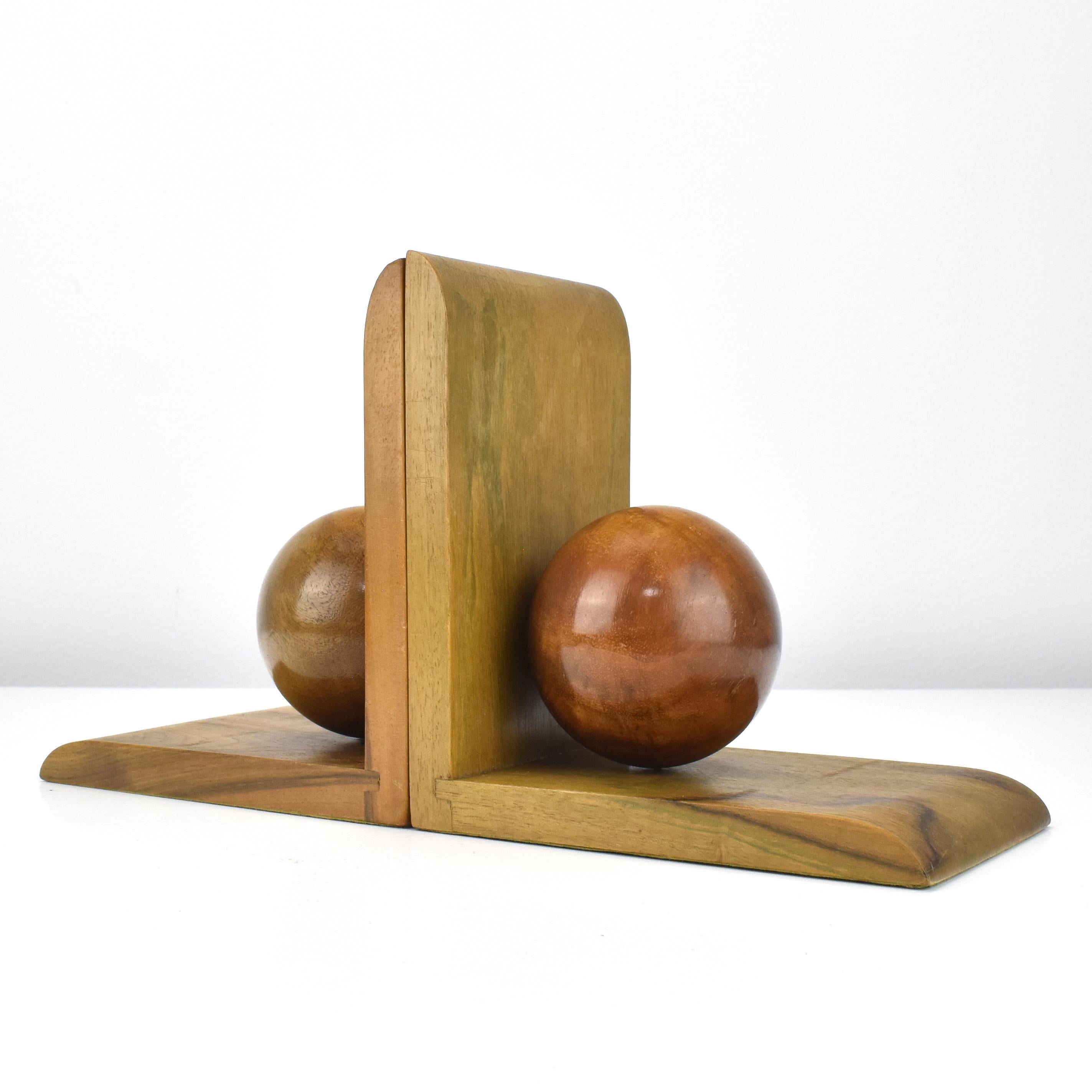 Bookends German Art Deco Bauhaus Era Turned Walnut Wood Signed For Sale 1