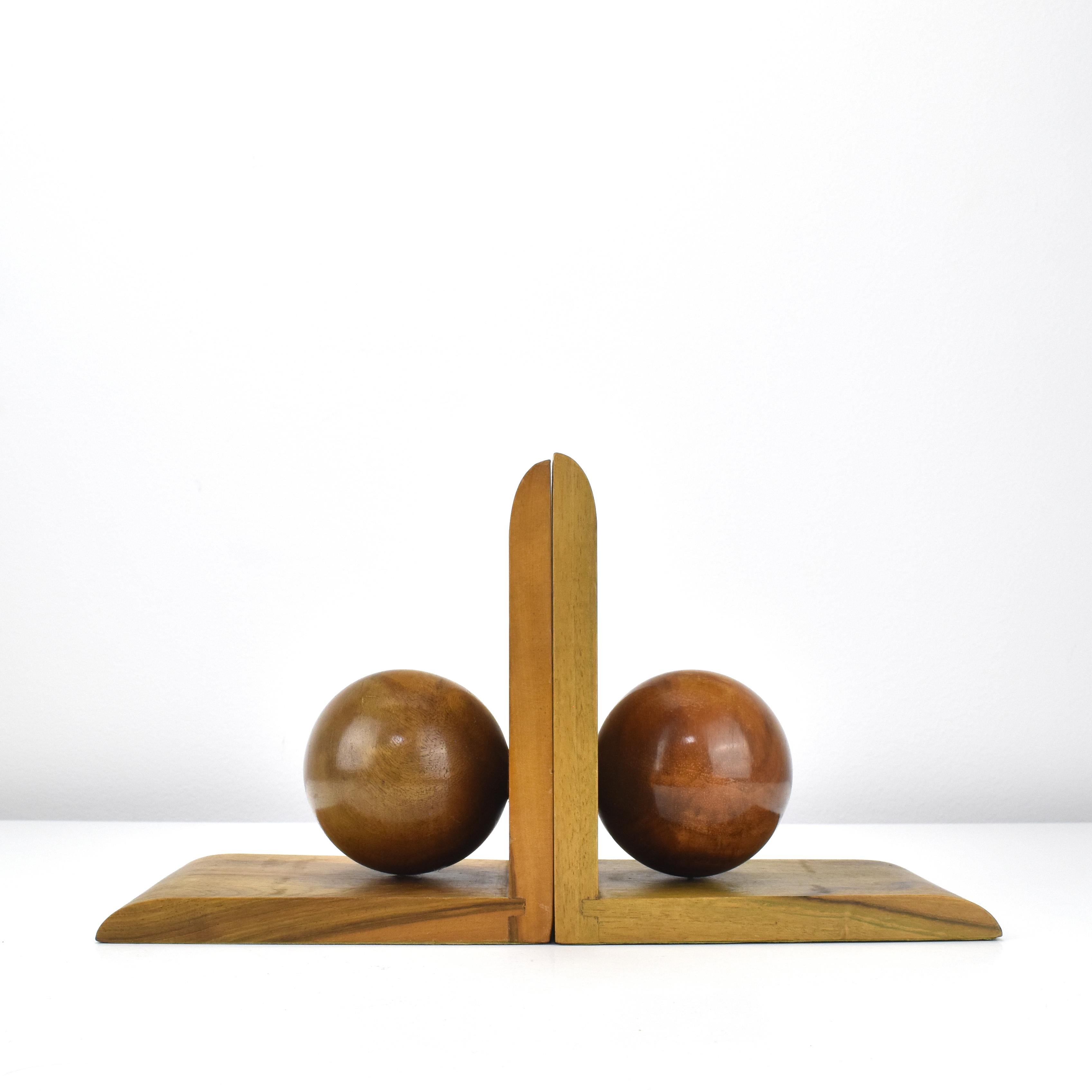 Bookends German Art Deco Bauhaus Era Turned Walnut Wood Signed For Sale 2